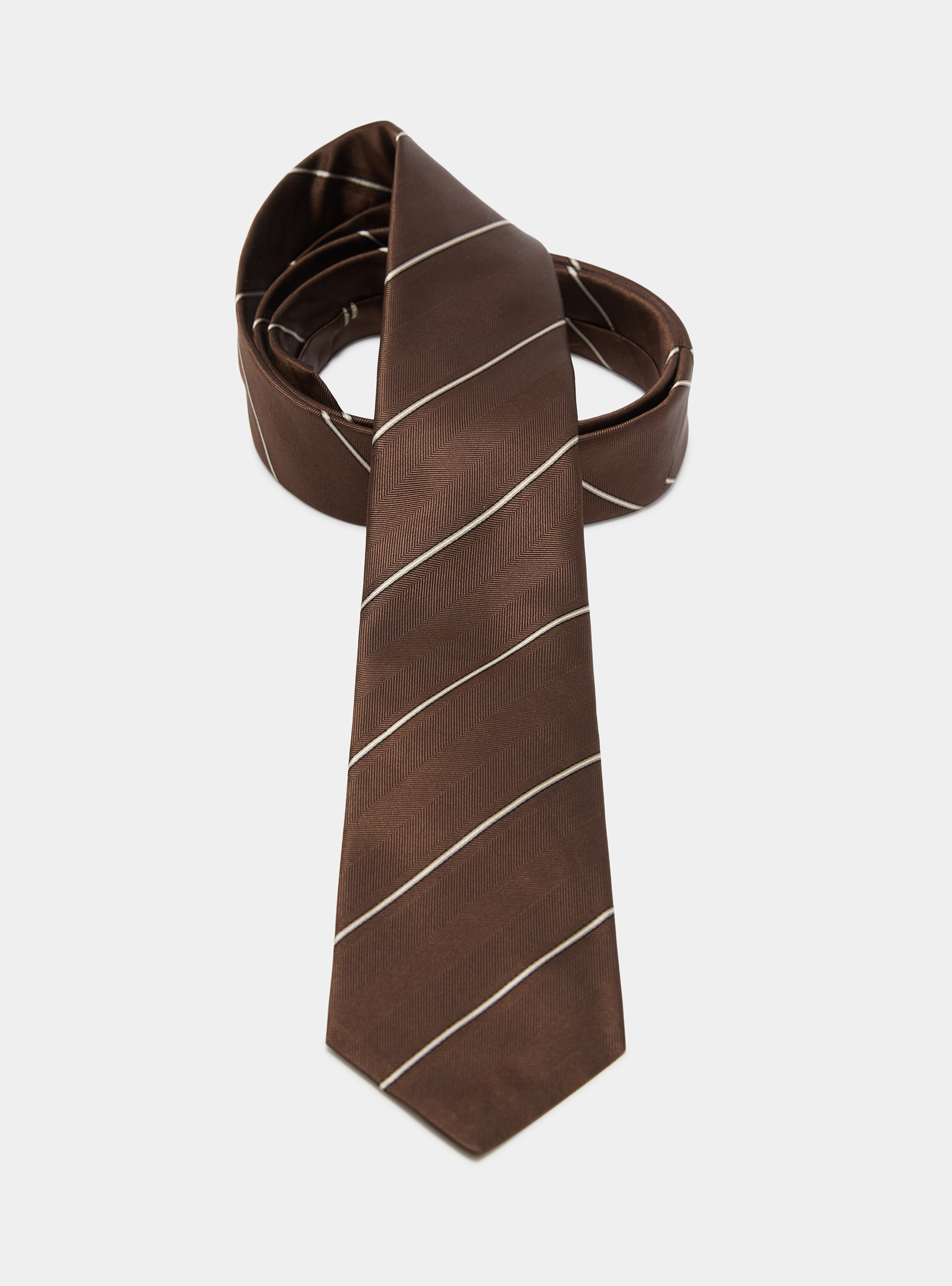 Corbata de seda de rayas finas, MARRON