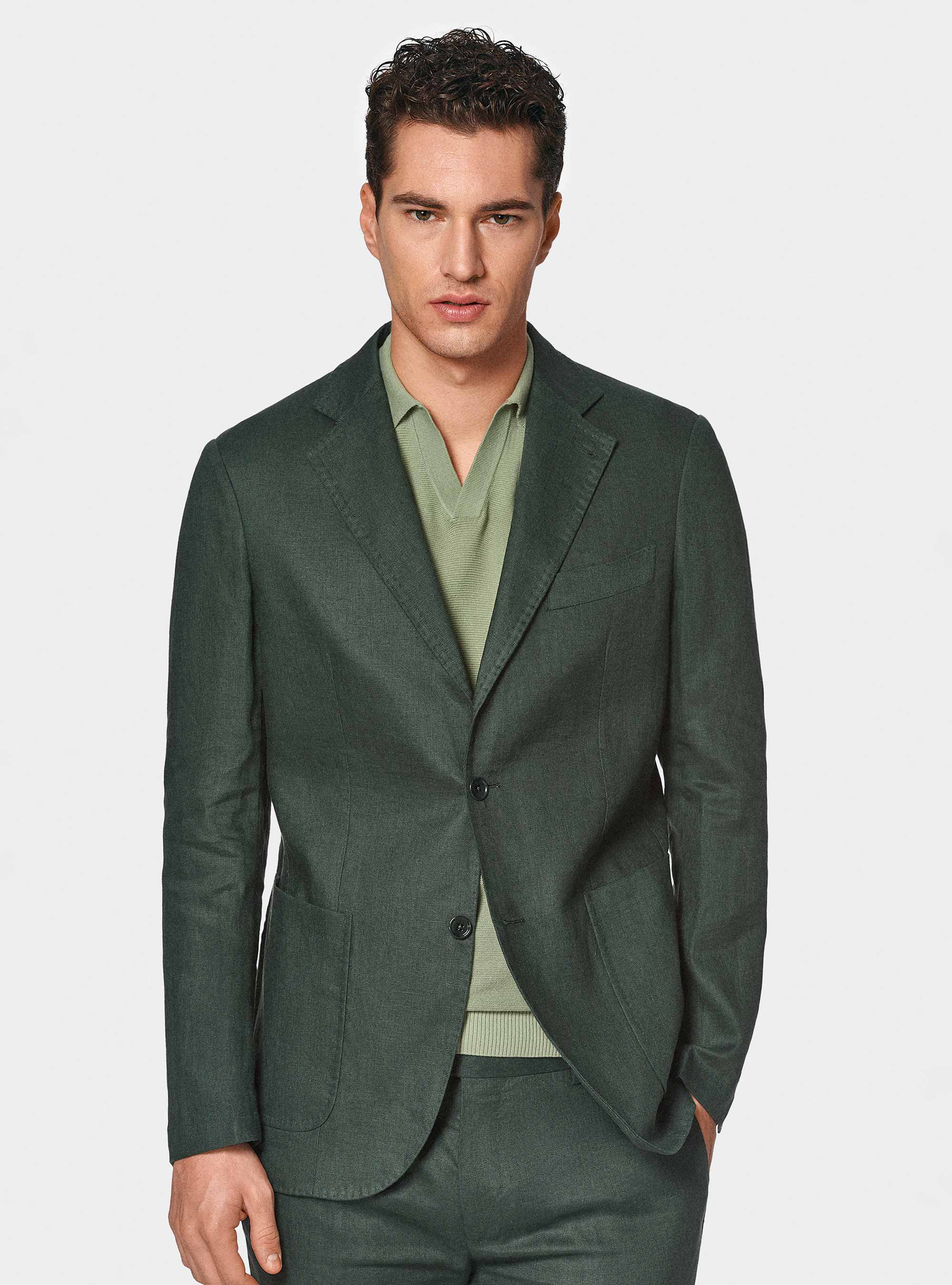 Pure linen suit blazer, GREEN