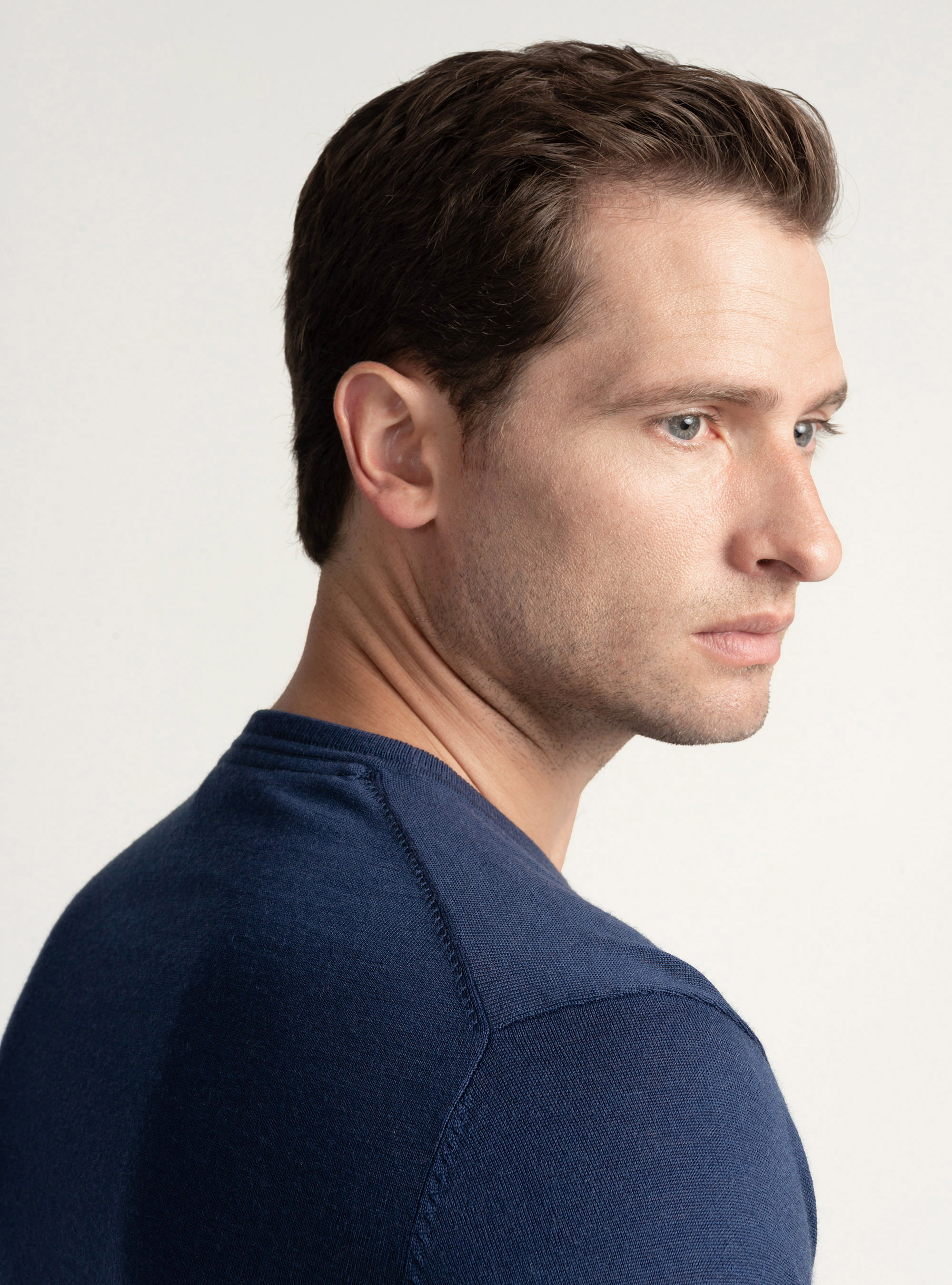 Crew-neck sweater in pure extra-fine merino wool, INK