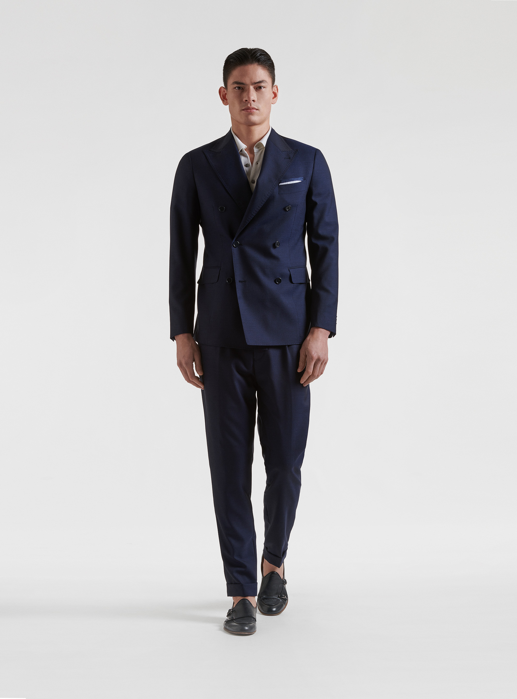 Double-breasted slim fit blazer in pure wool Vitale Barberis Canonico, NAVY BLUE
