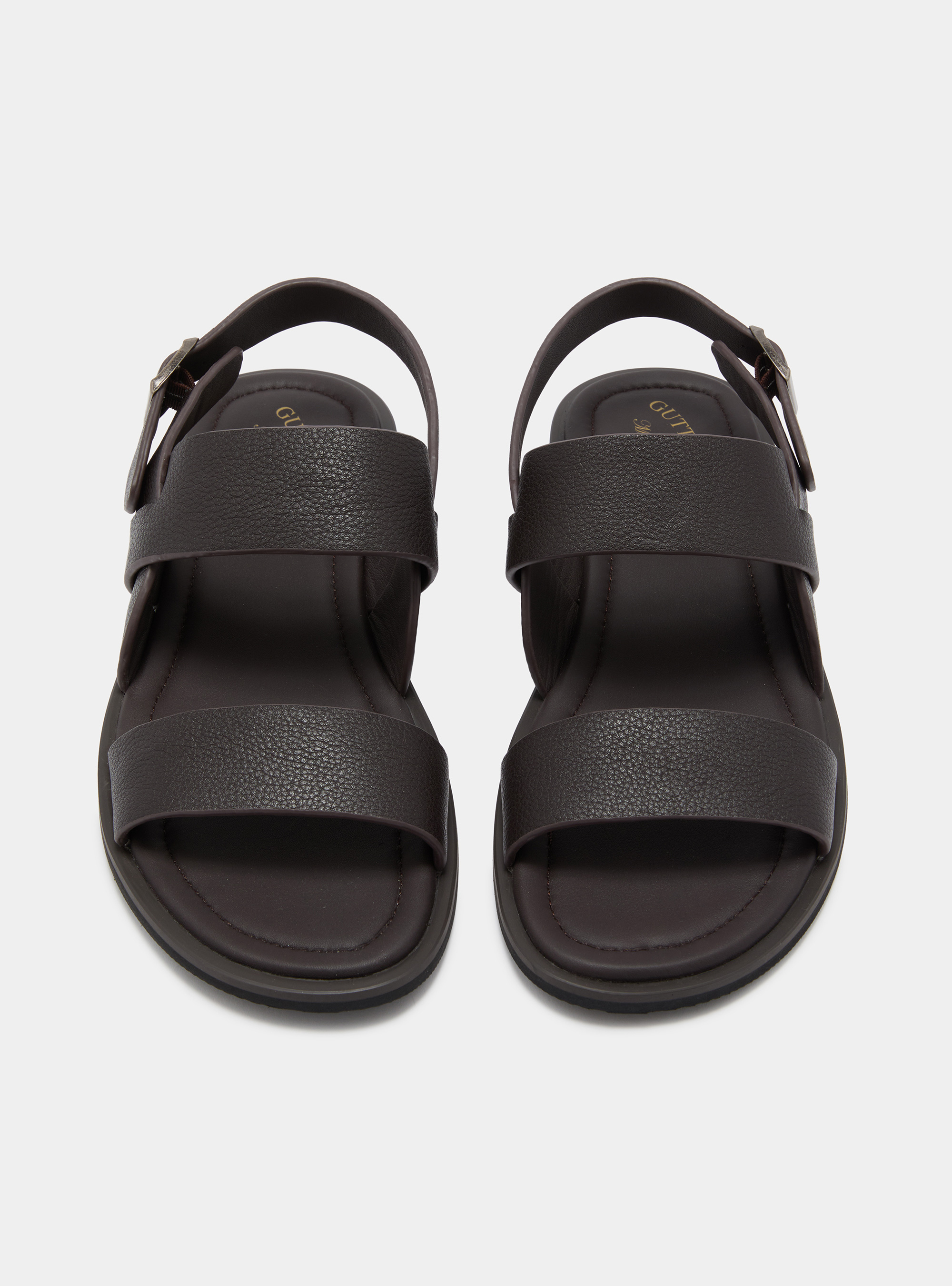Sandals in textured leather, BROWN