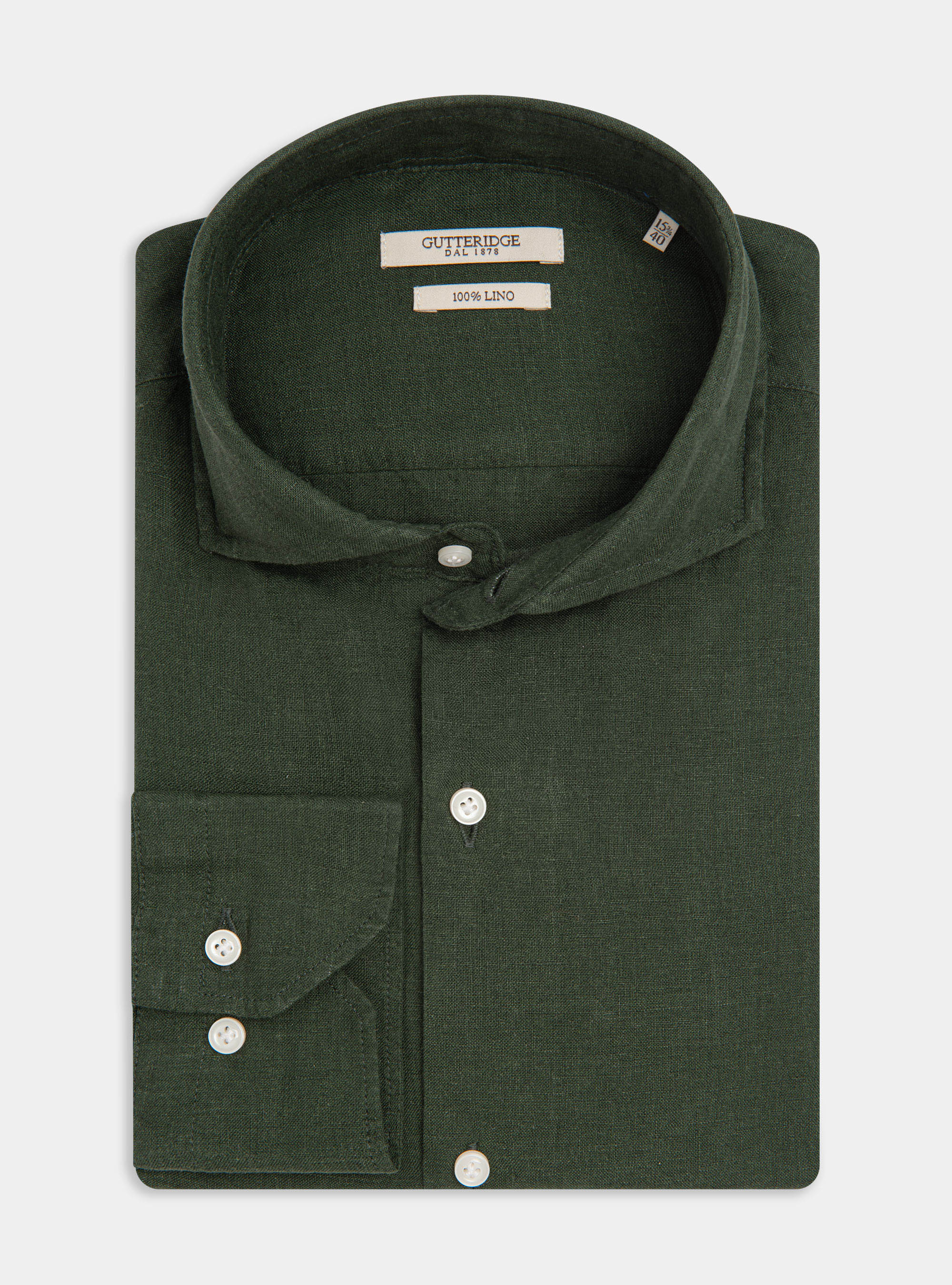 Chemise &agrave; col fran&ccedil;ais en pur lin, VERT