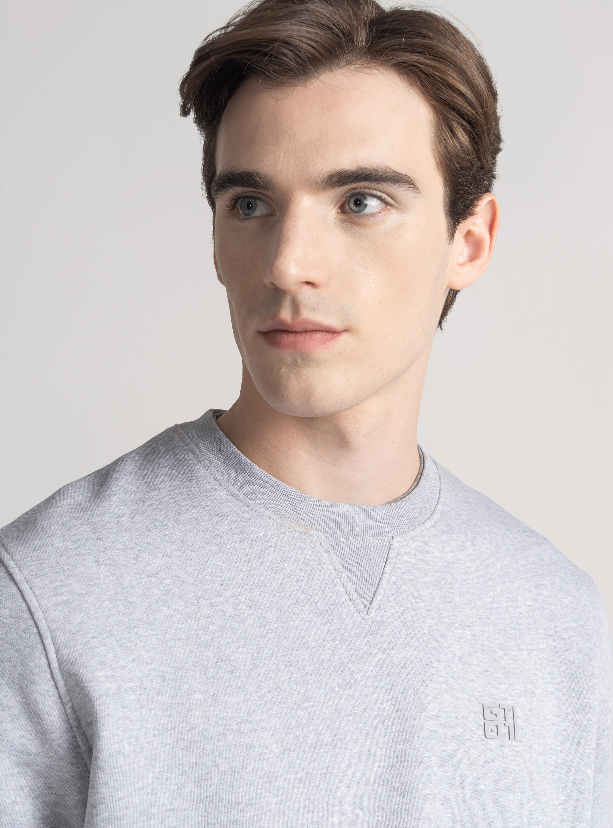 Crew neck sweatshirt with rubberised logo GT01, GRIGIO MELANGE 0151C
