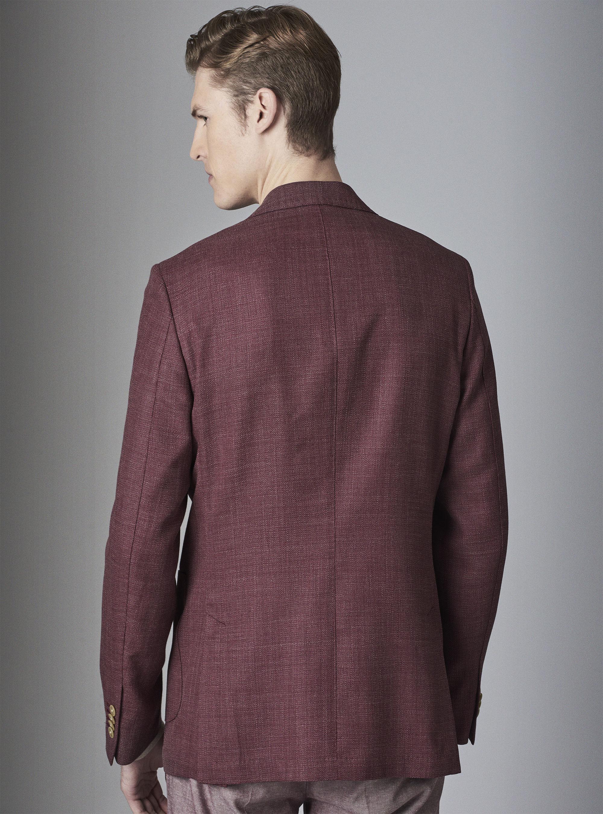 Micro-textured pure wool blazer, BORDEAUX