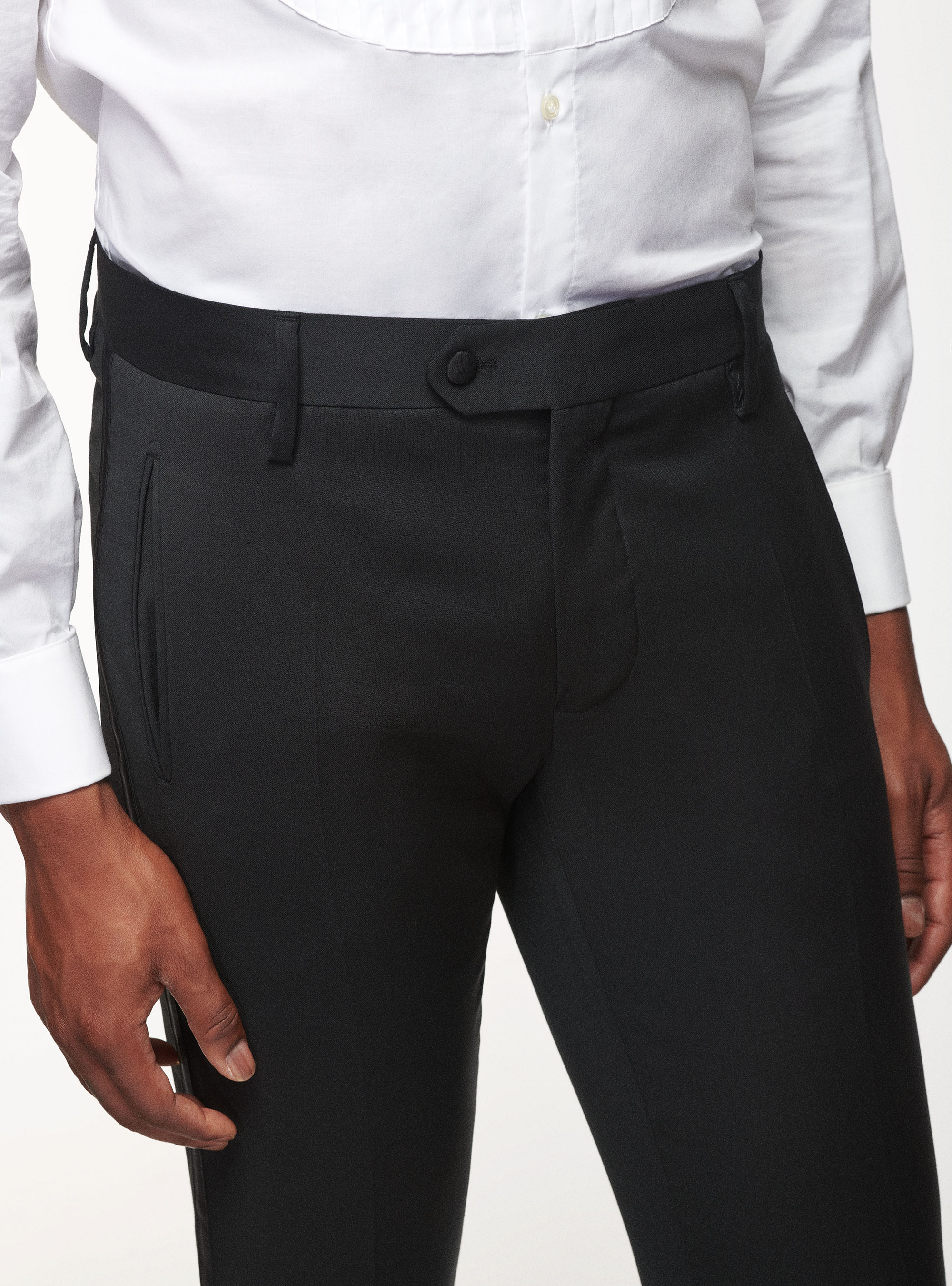 Pantalon smoking en pure laine, NOIR