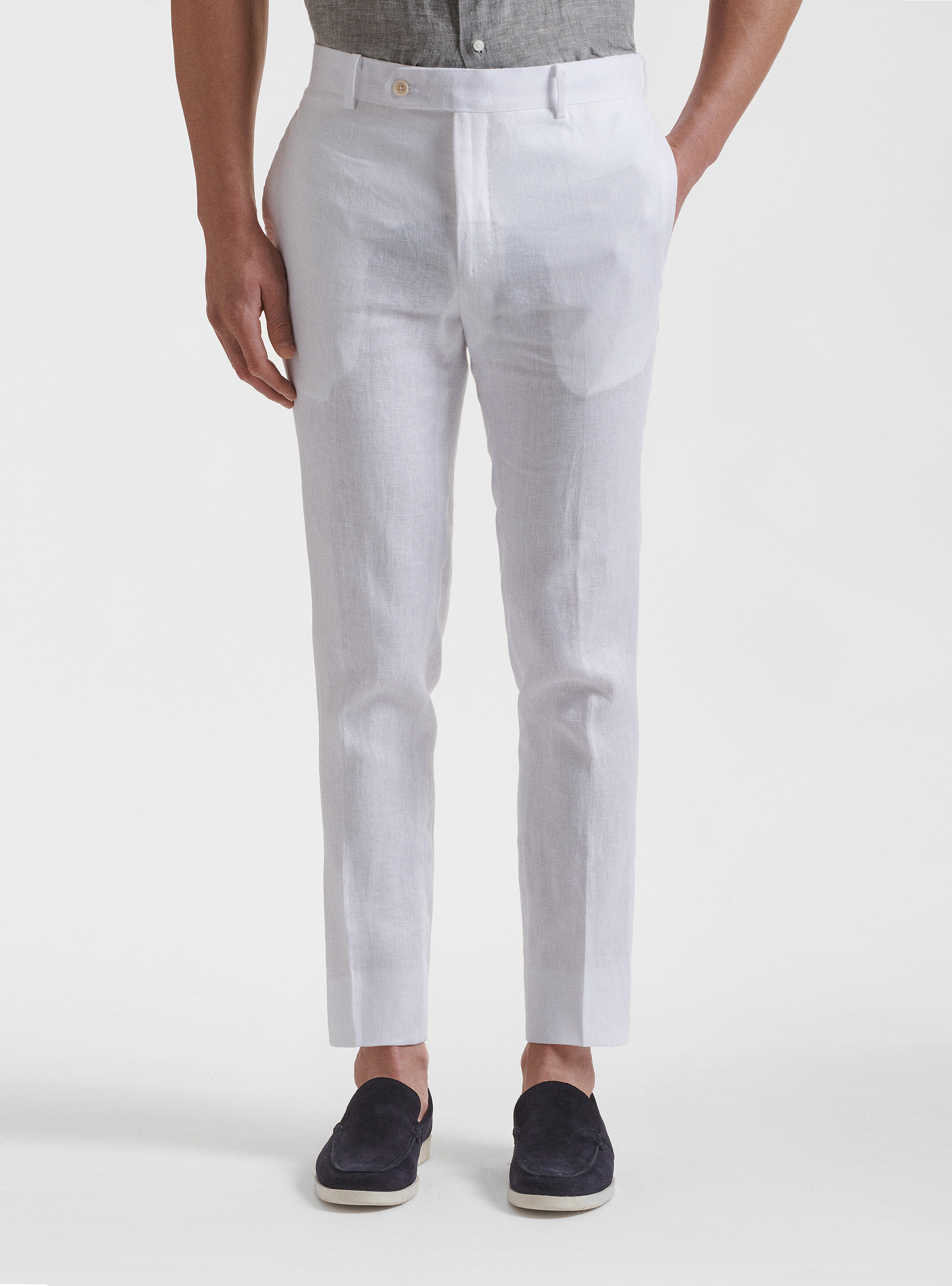 Pure linen suit trousers, WHITE
