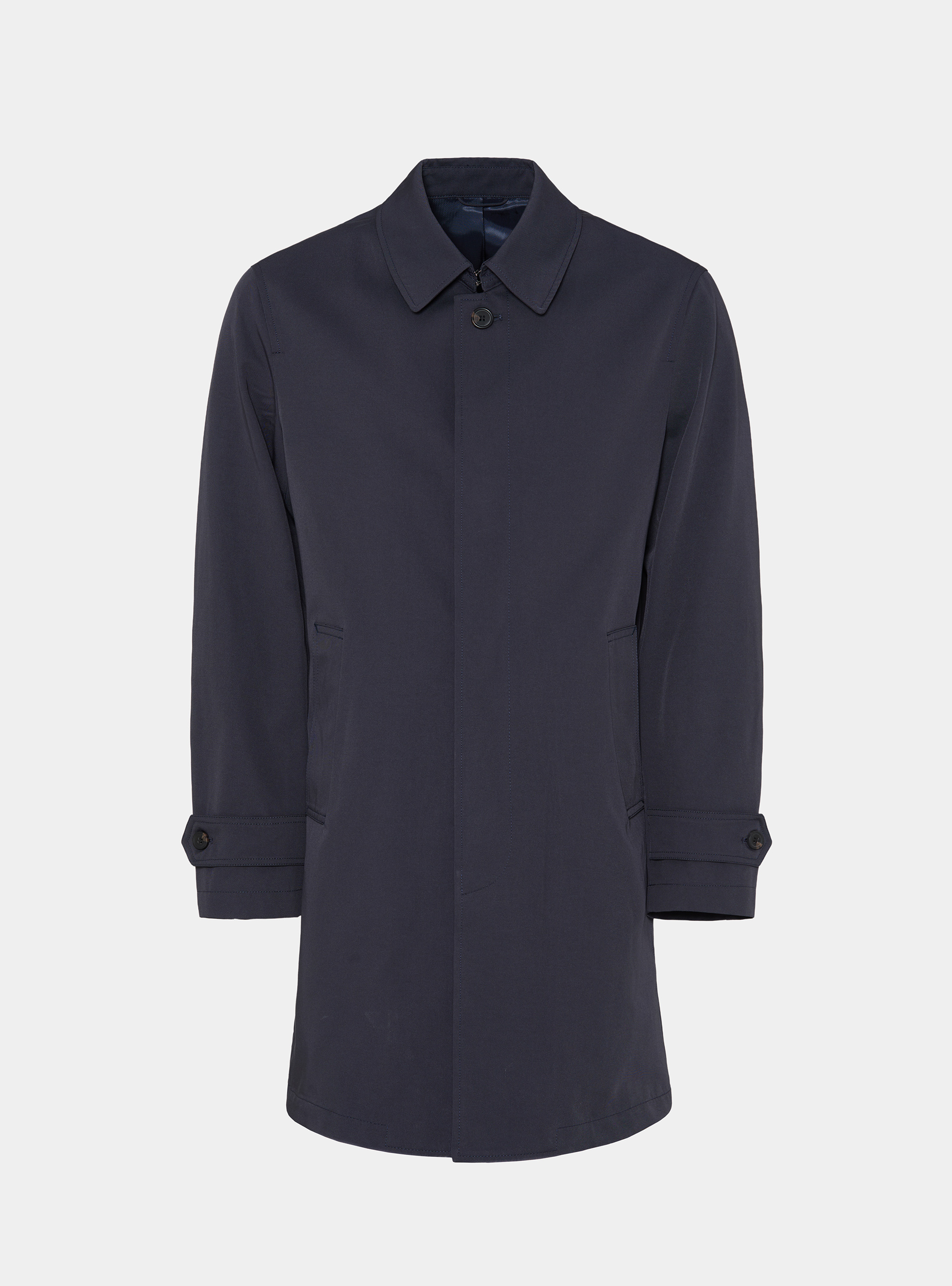 Single-breasted raincoat in cotton blend, NAVY BLUE