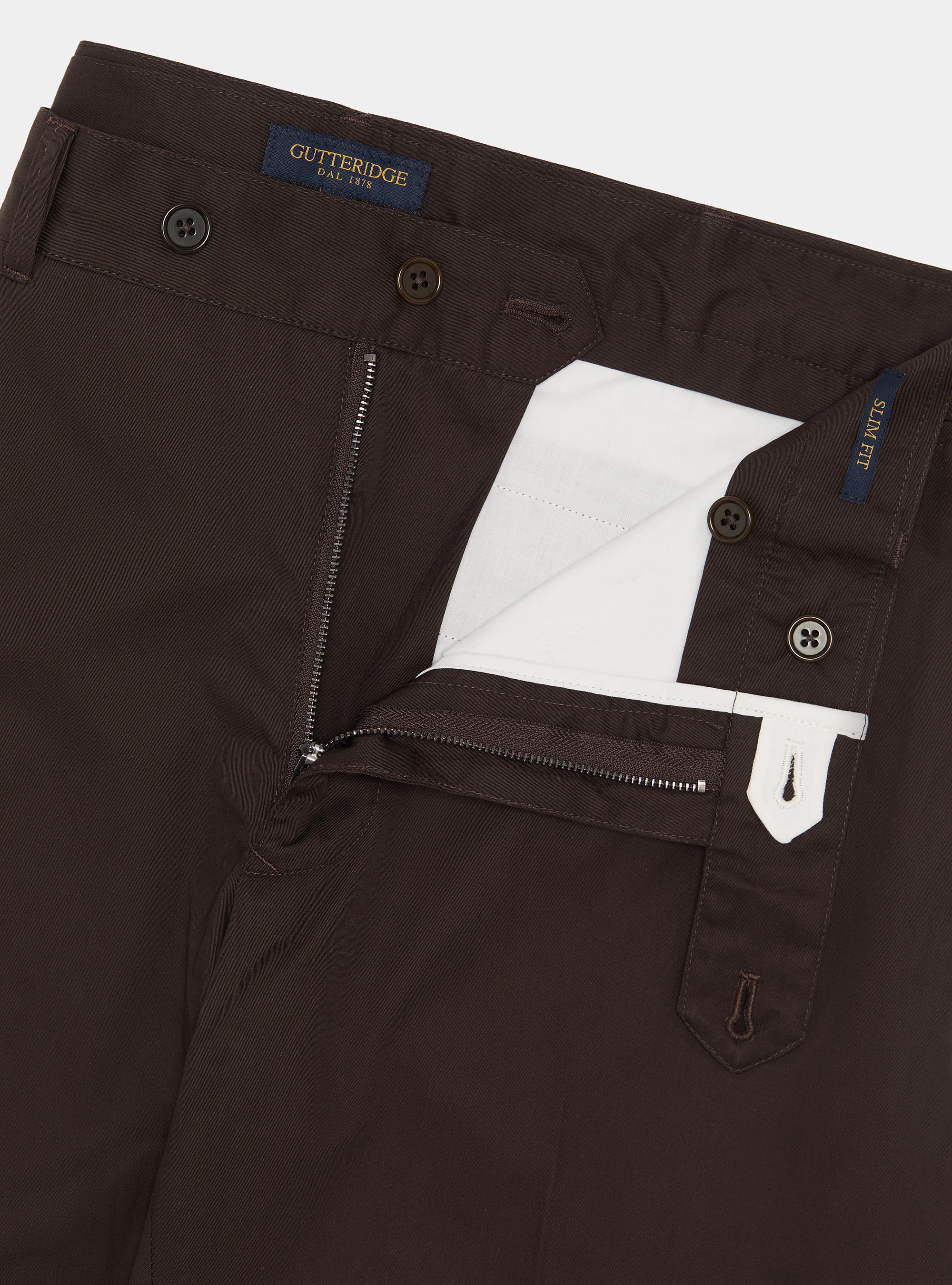 Lightweight twill slim fit chino trousers, BROWN