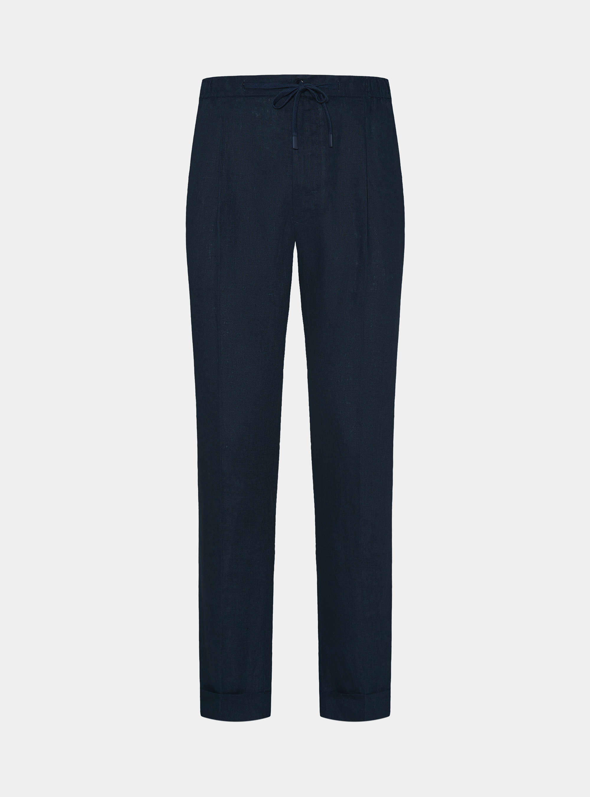 Pure linen trousers with pleat and drawstring, NAVY BLUE