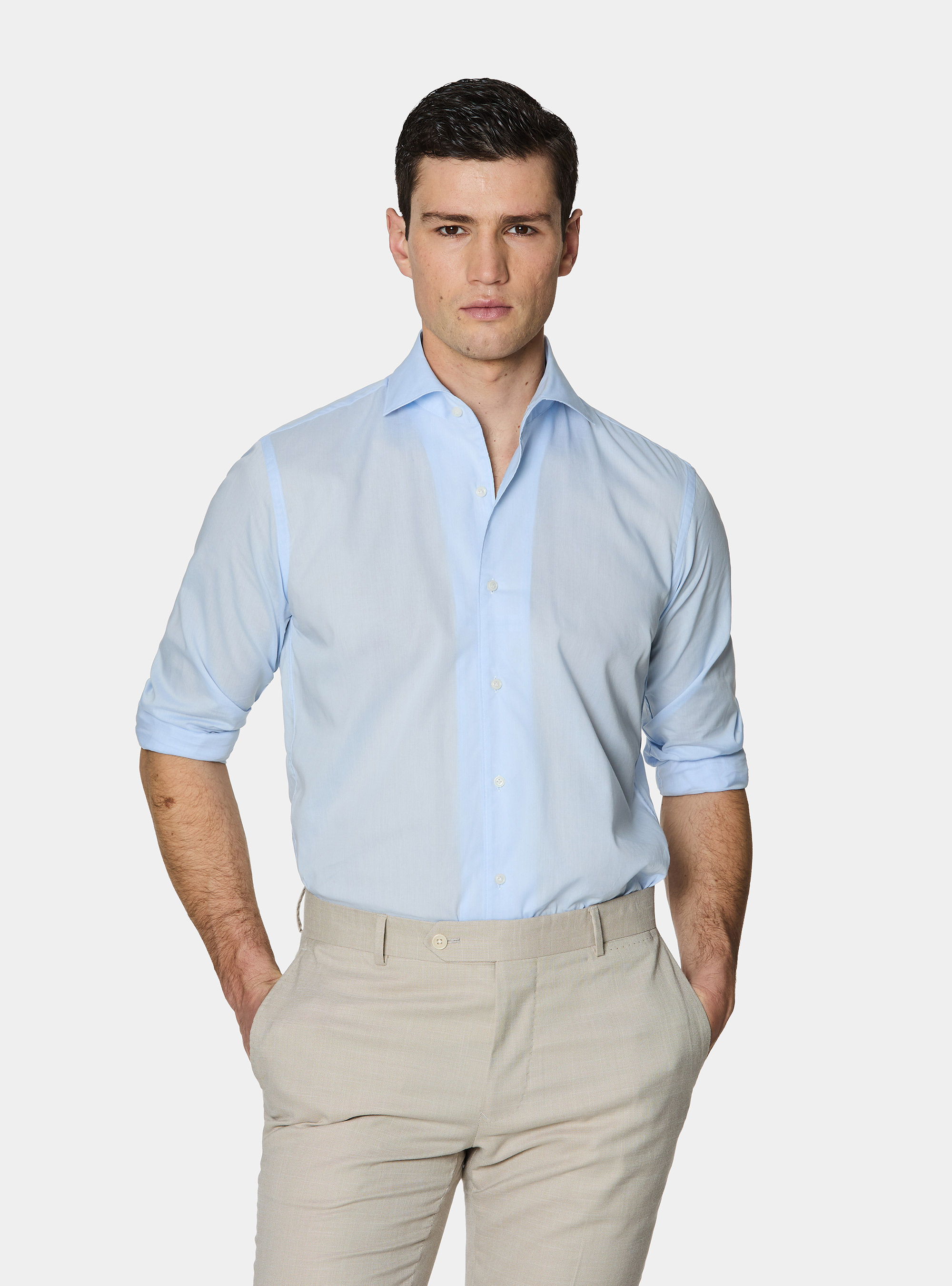 Cotton shirt with placket, LIGHT BLUE