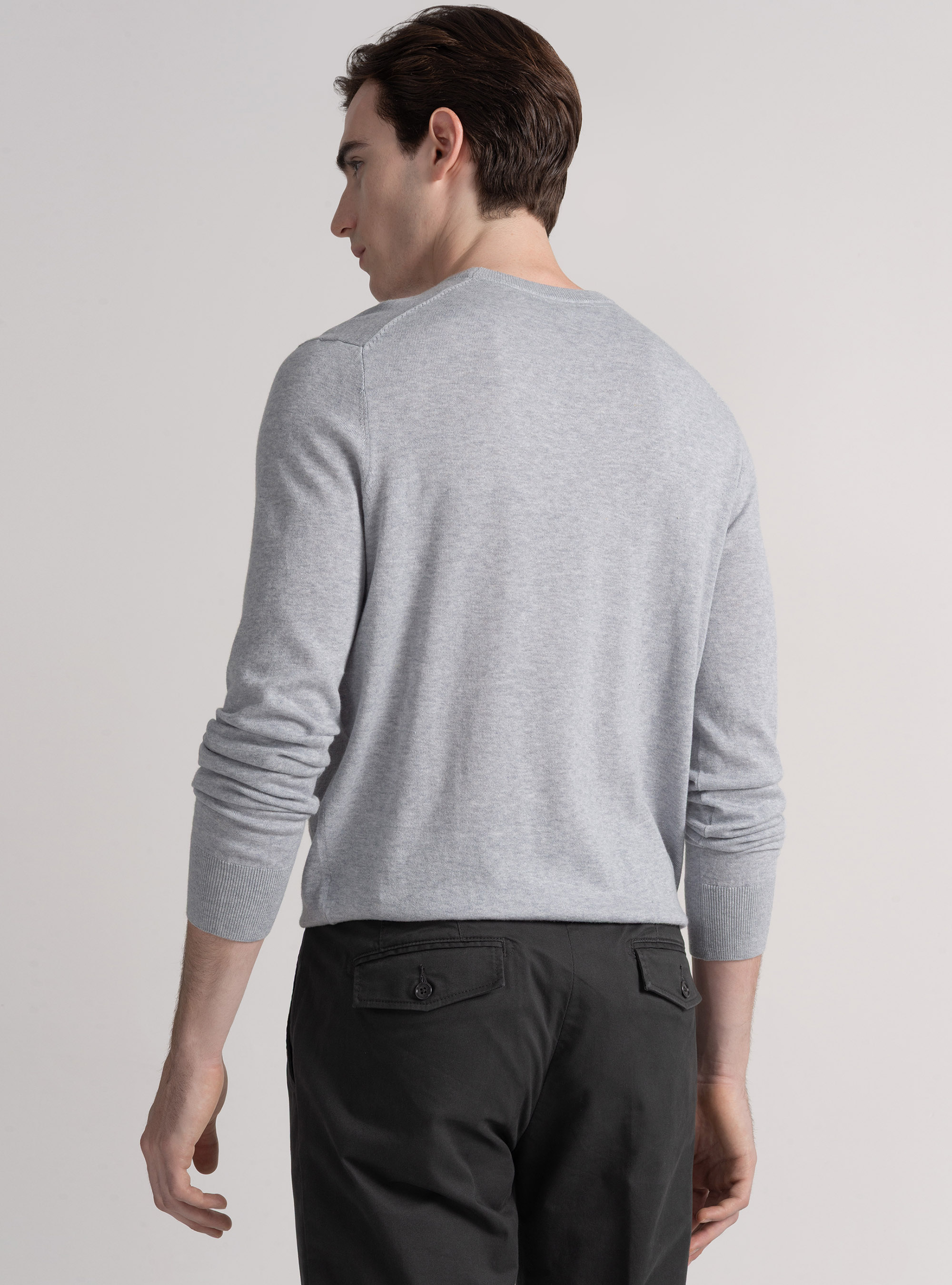 Crew-neck sweater in cotton silk and cashmere, GRIGIO MELANGE 0151C