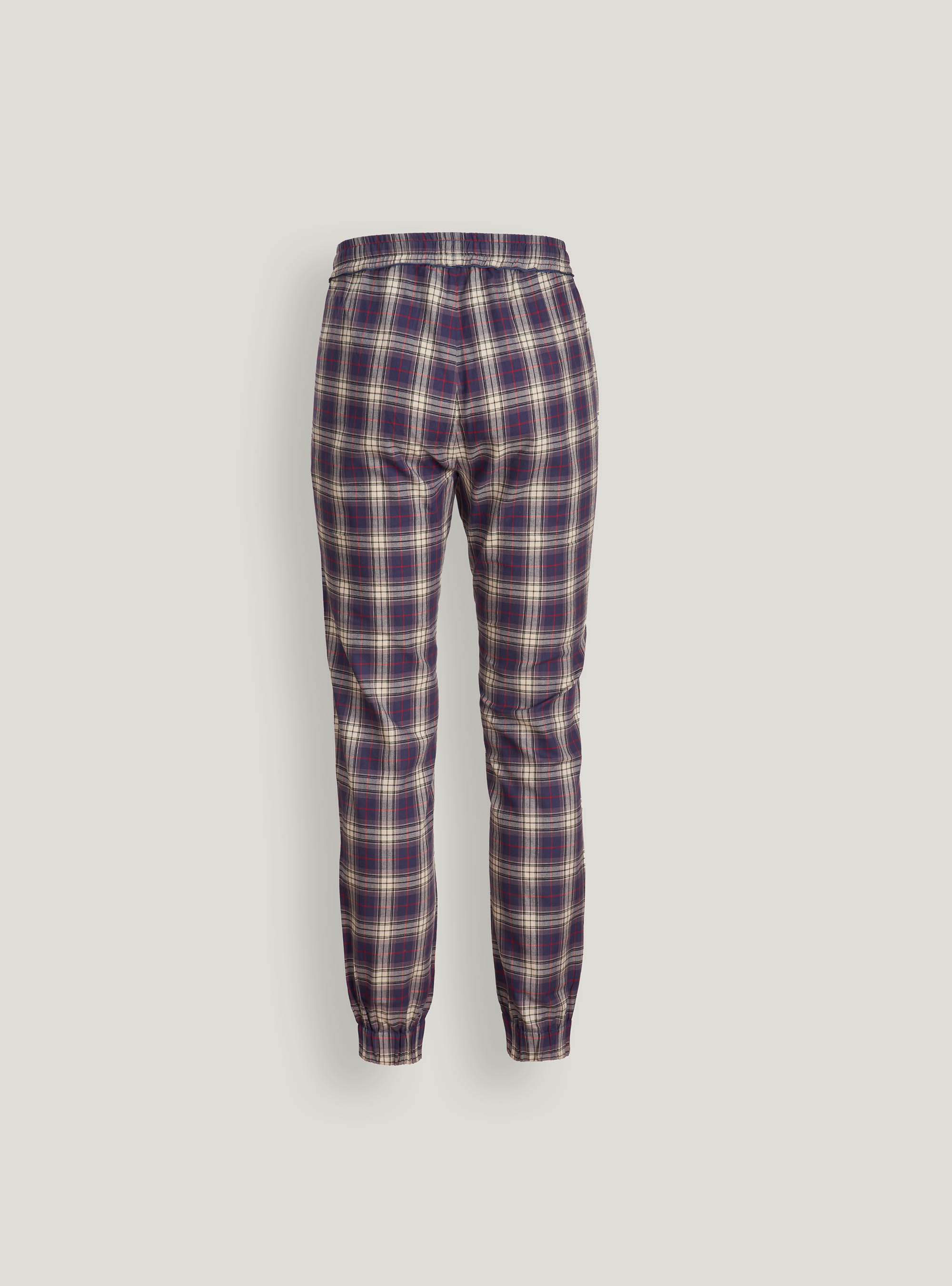 Checked cotton flannel long trousers, NAVY BLUE