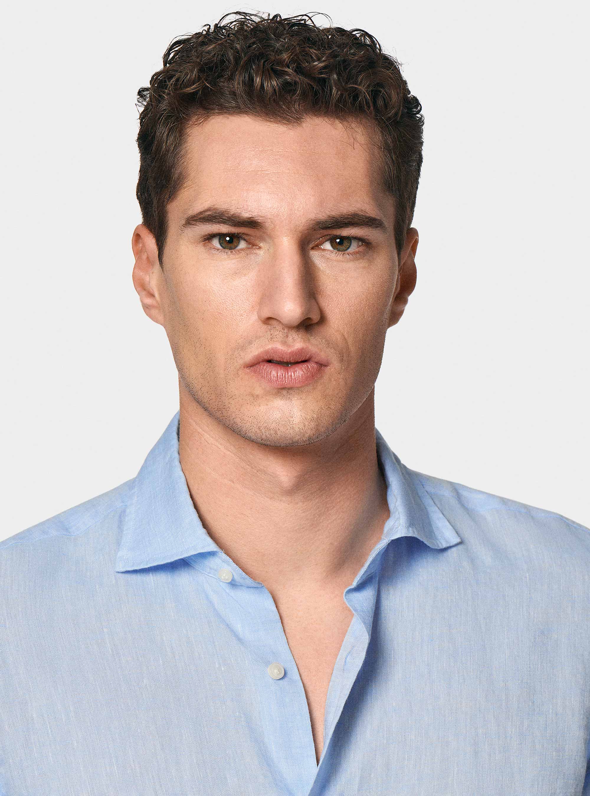 Camicia in puro lino, AZZURRO