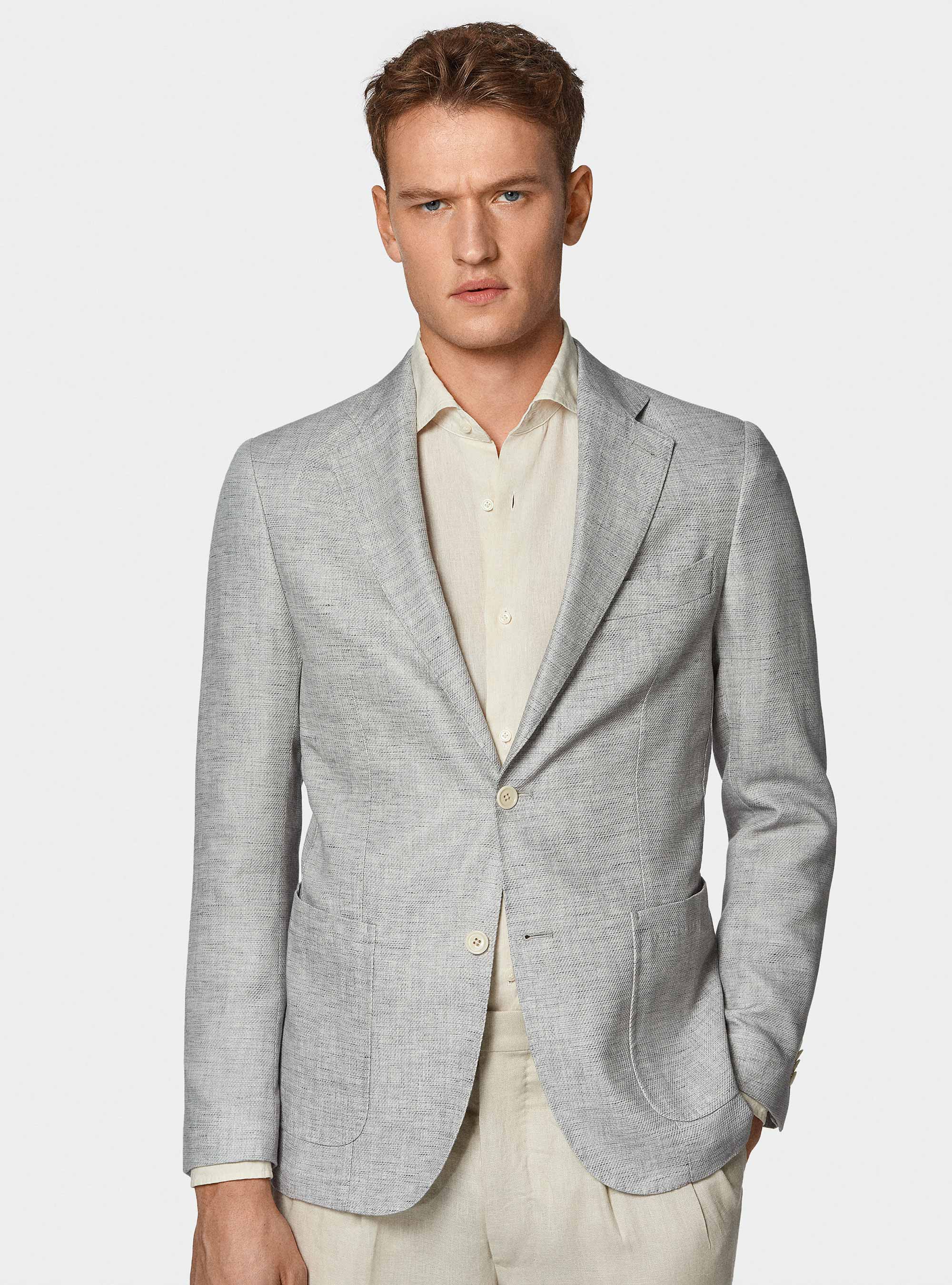 Giacca in misto lino e cotone, GRIGIO CHIARO 0256C