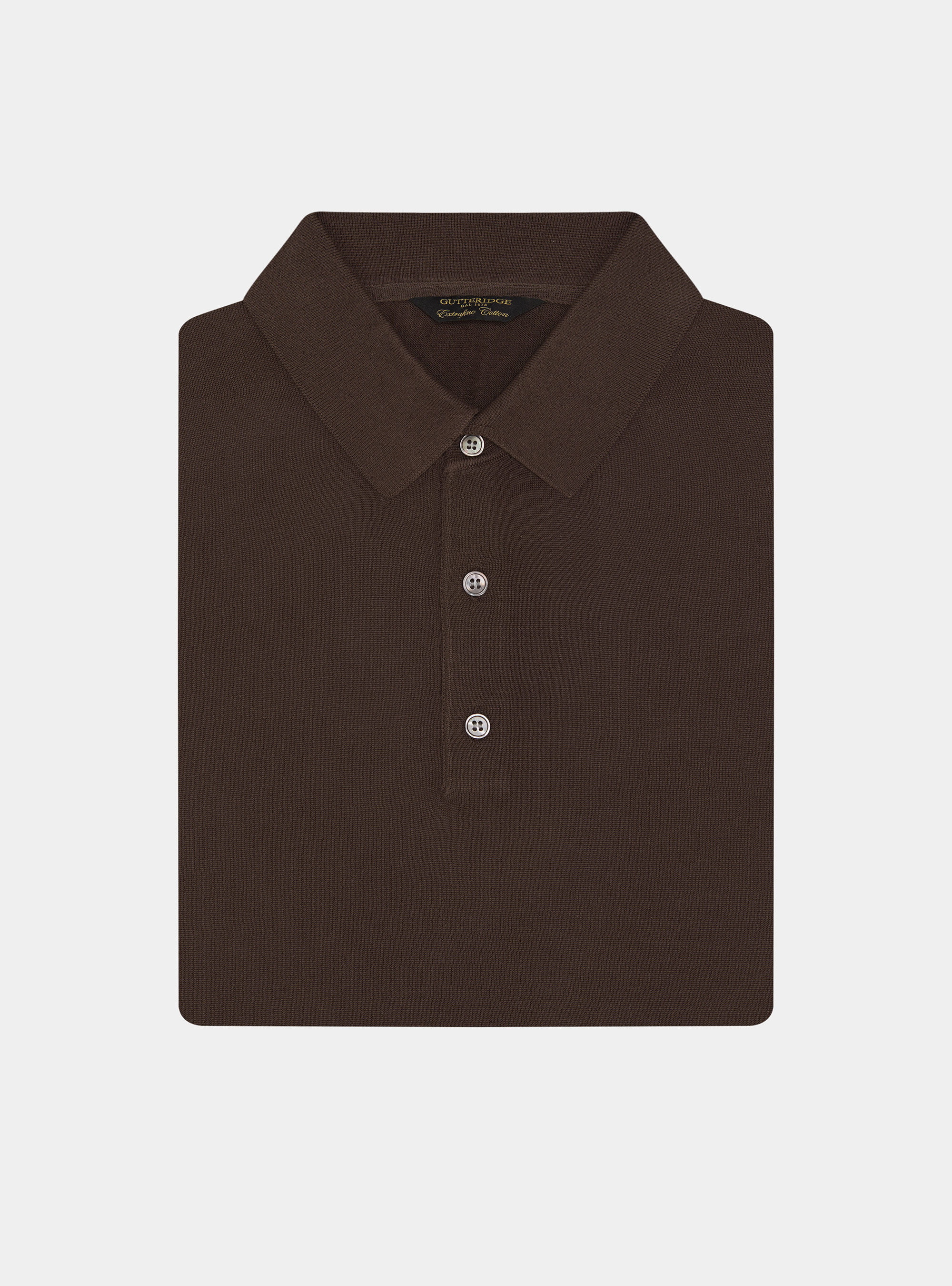 Extra-fine cotton knit polo shirt, BROWN