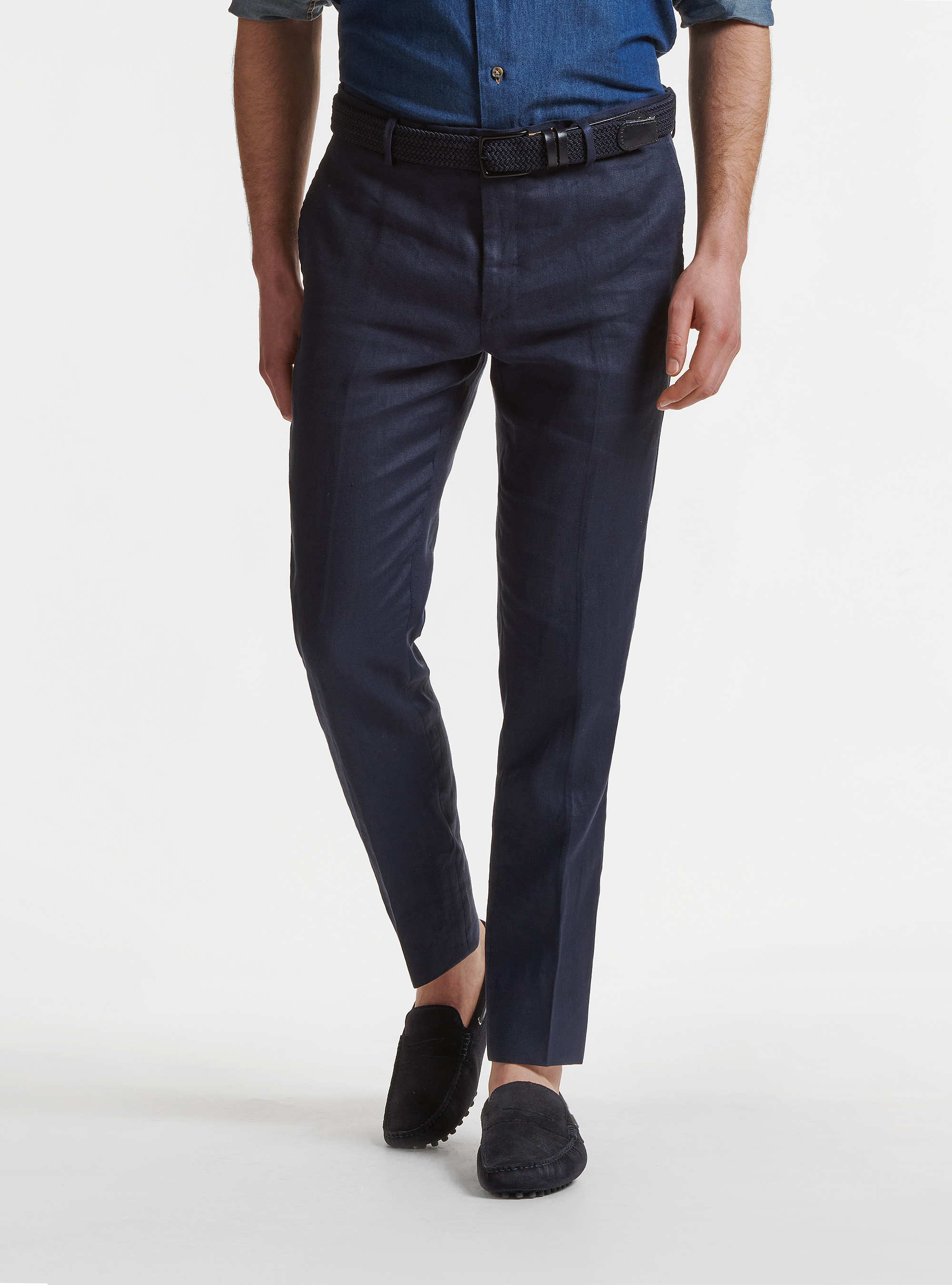 Pure linen suit trousers, NAVY BLUE