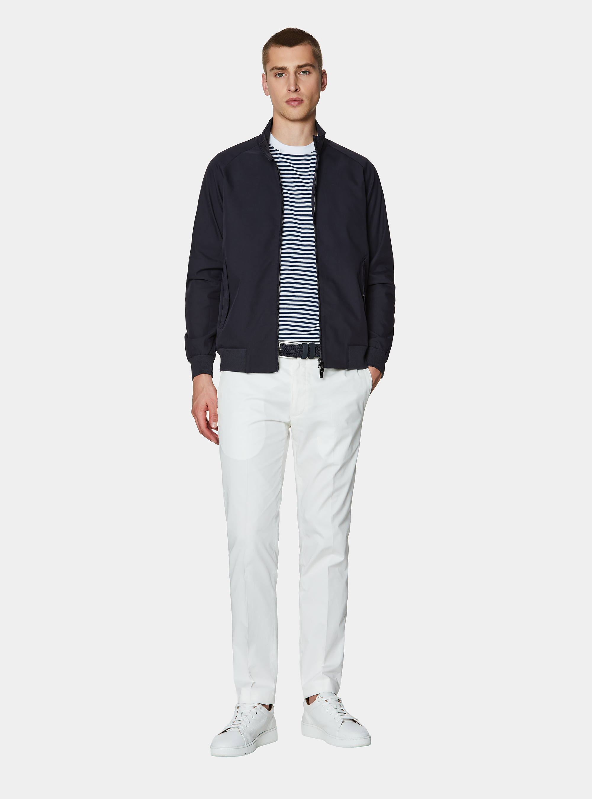 Cotton blend bomber jacket, NAVY BLUE