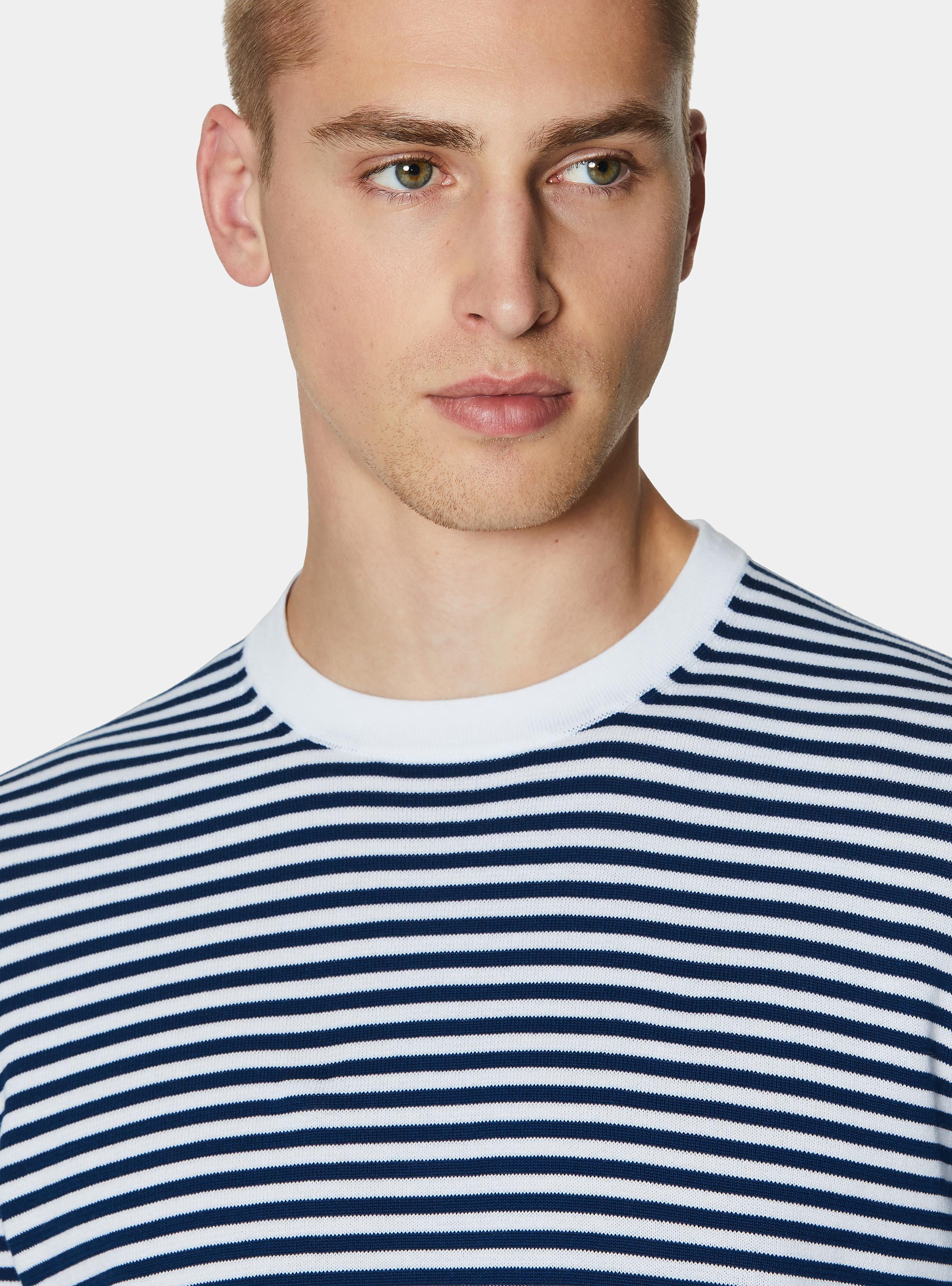 Cotton striped crew neck sweater, WHITE