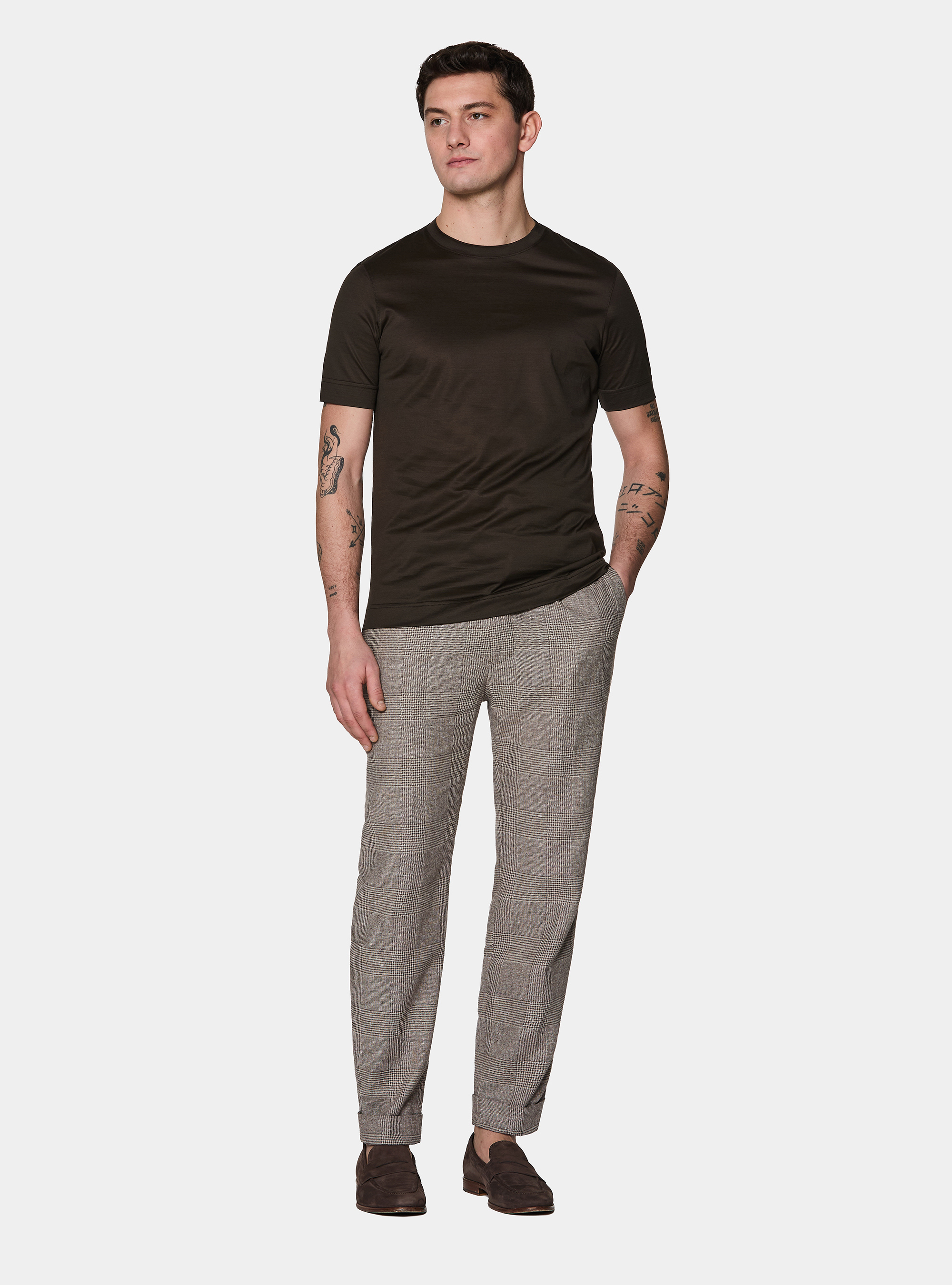 Short-sleeved T-shirt in lisle yarn, BROWN