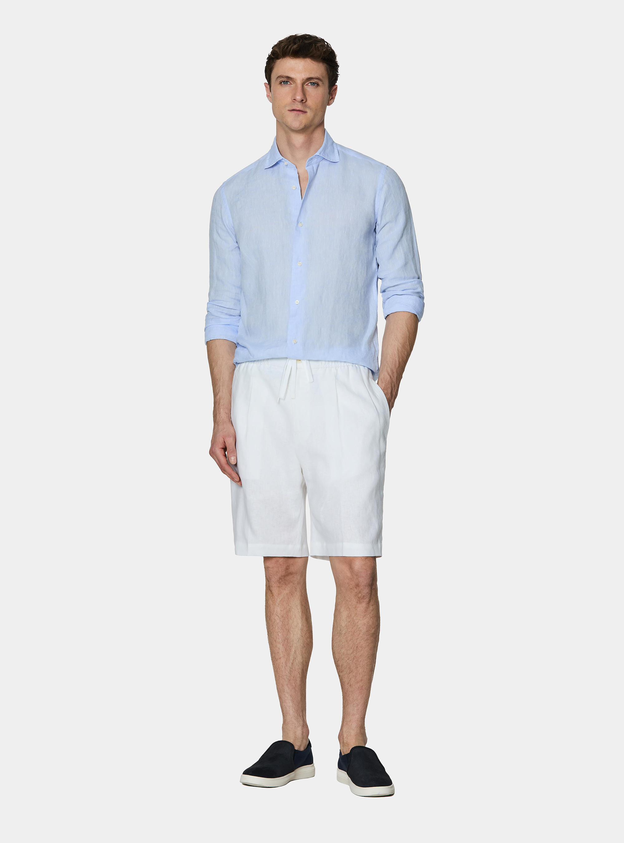 Linen Bermuda shorts with drawstring, WHITE