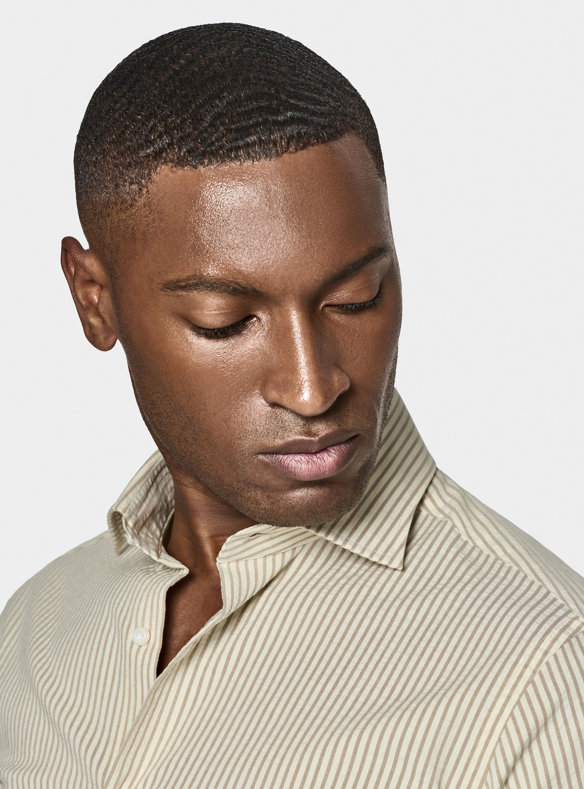 Seersucker cotton blend striped shirt, SAND
