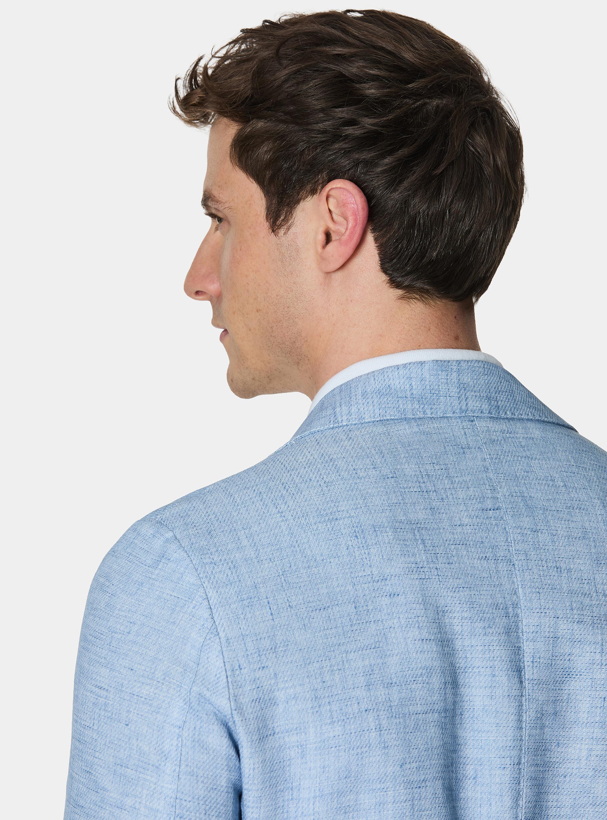 Blazer in cotton and slubbed linen, LIGHT BLUE