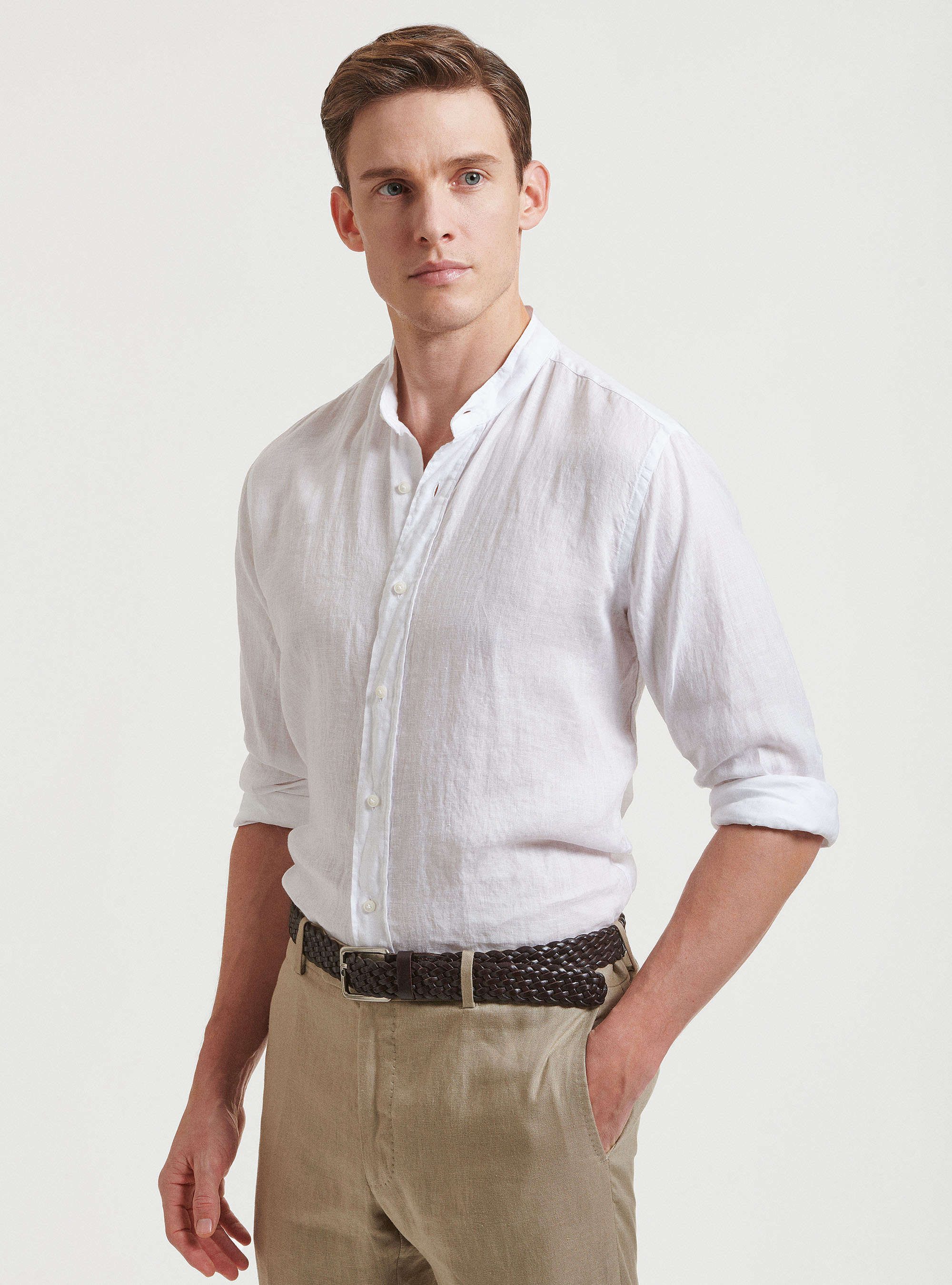 Korean collar shirt 100% linen, WHITE