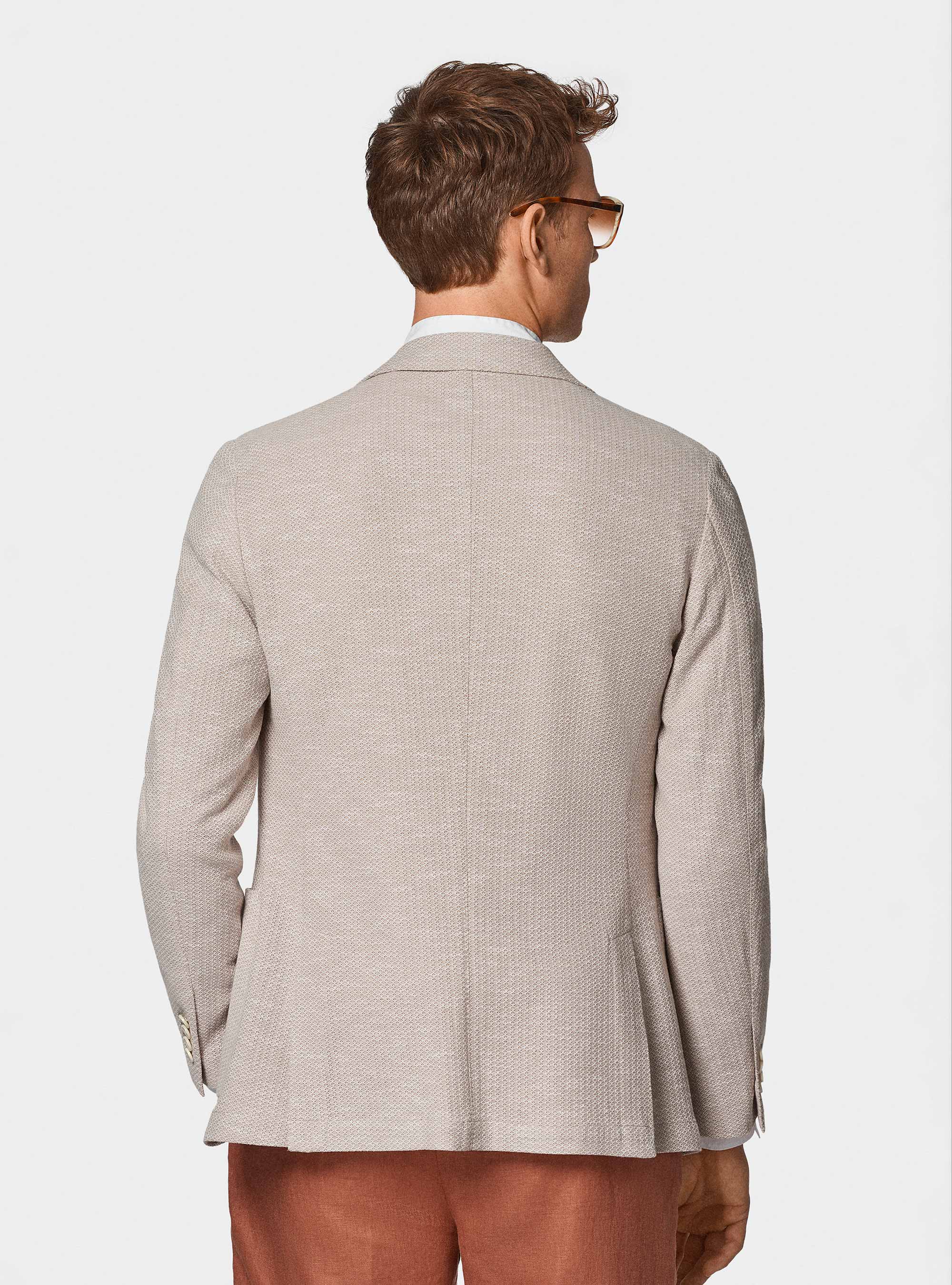 Cotton and linen jersey blazer, SAND