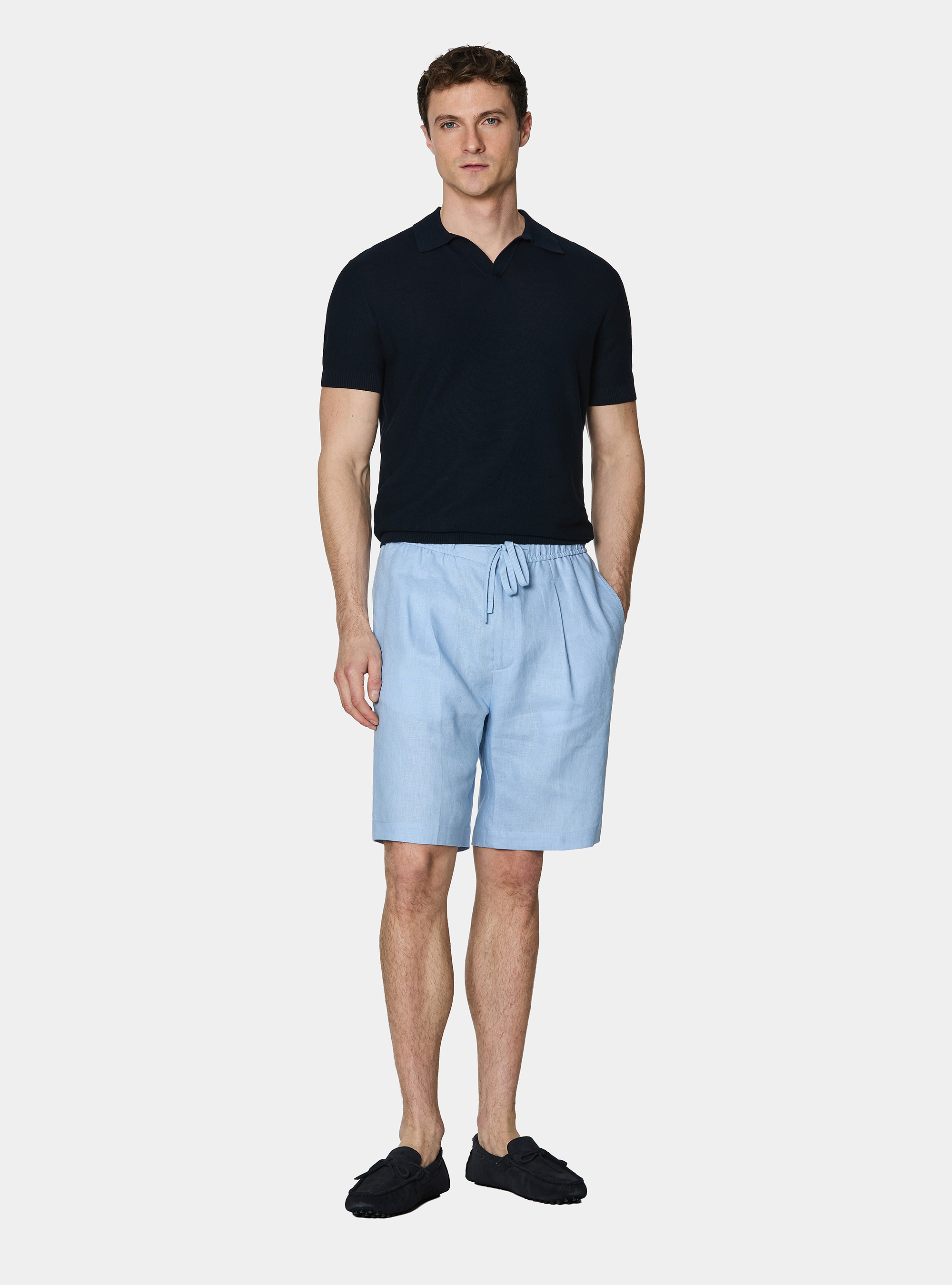 Bermuda en lin avec cordon de serrage, 0266C AZZURRO