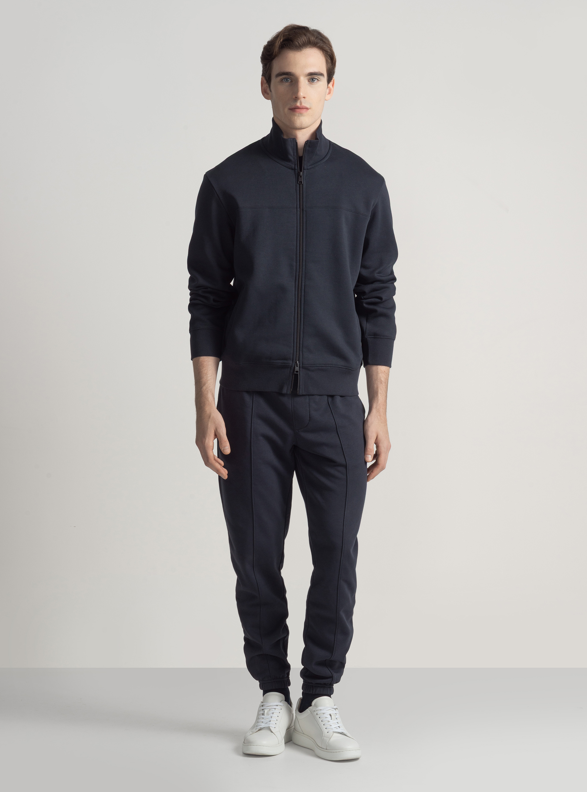 Cotton blend full zip sweatshirt, NAVY BLUE