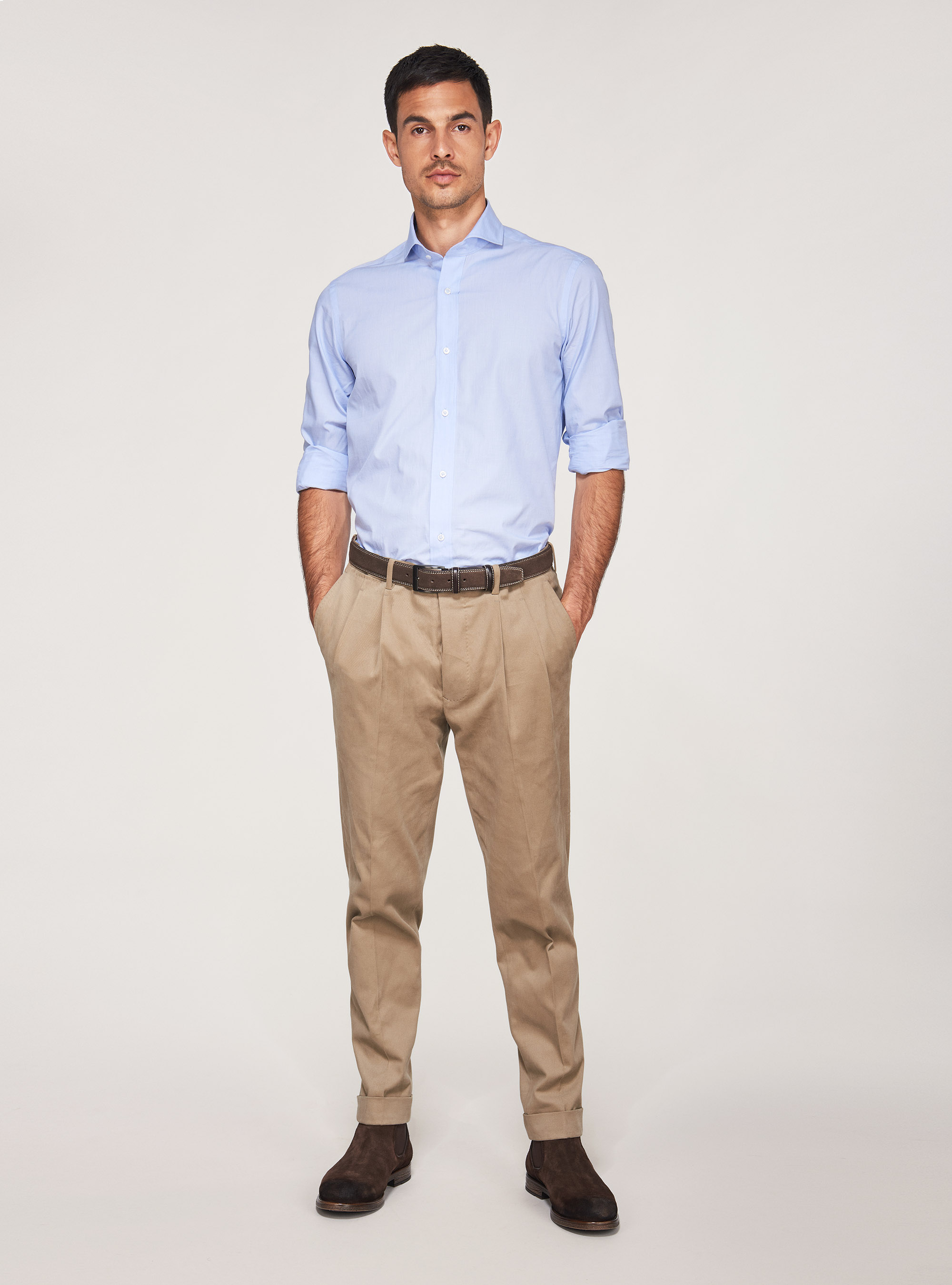 Cotton fil a fil French collar shirt, LIGHT BLUE