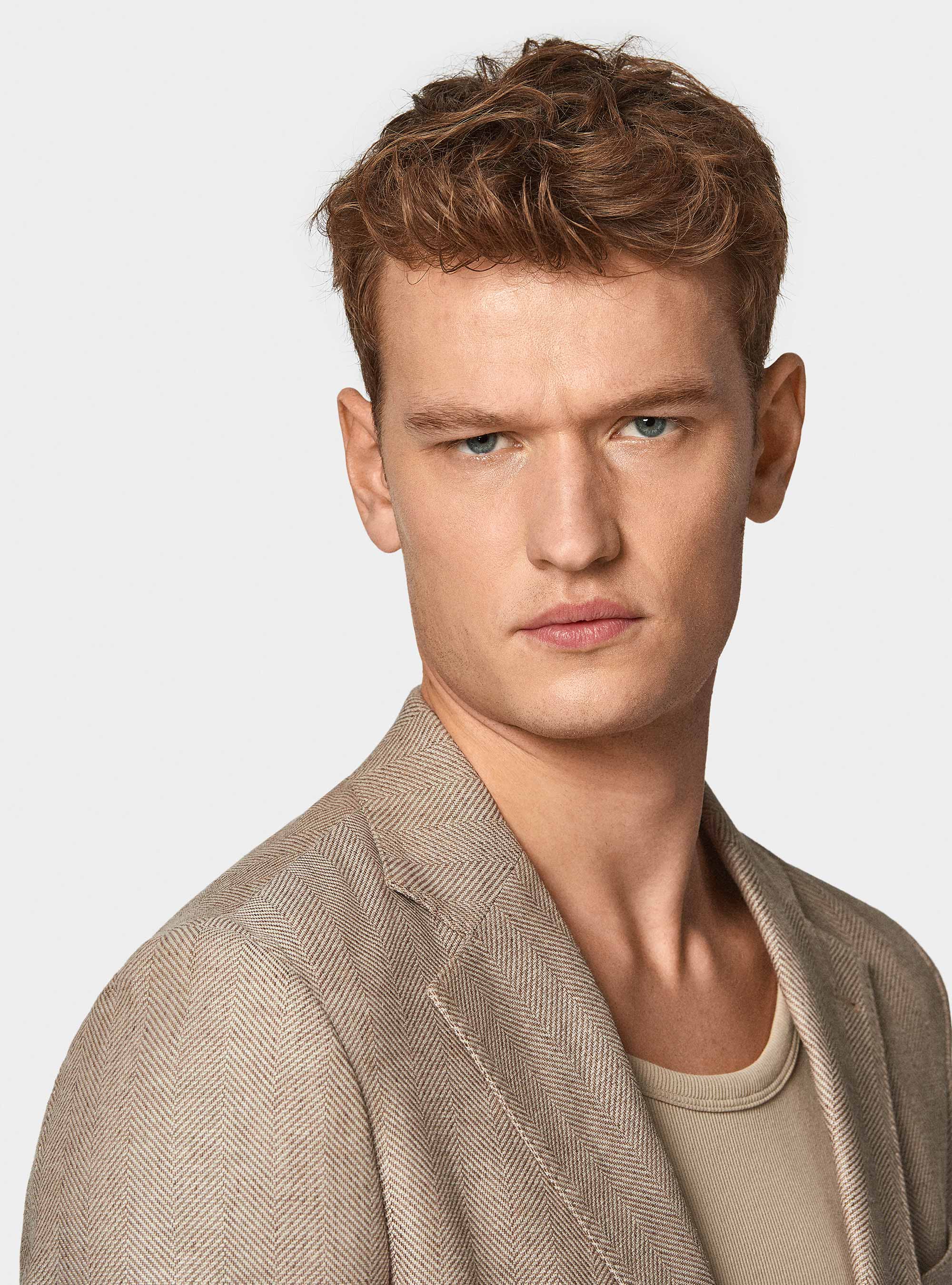 Herringbone blazer in linen and cotton, MULTICOLOR