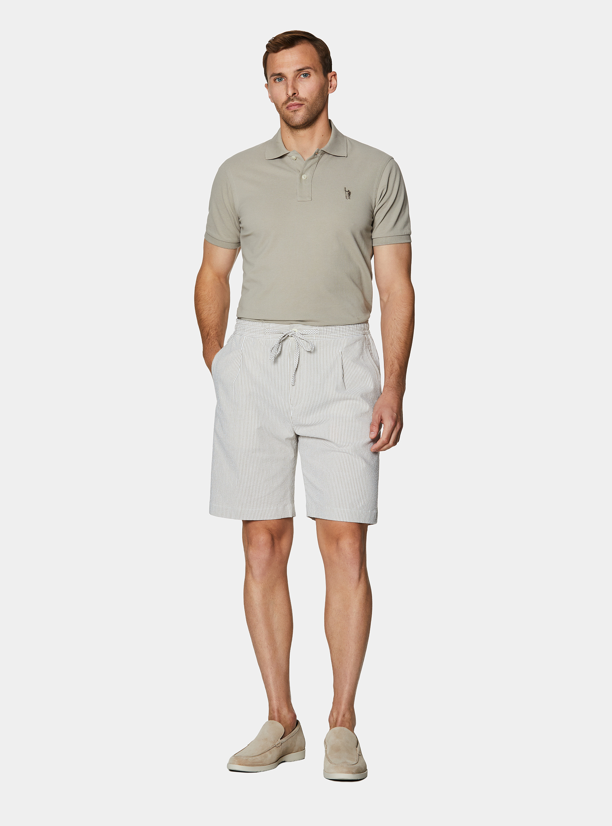 Bermudas de algod&oacute;n el&aacute;stico seersucker con cord&oacute;n, ARENA