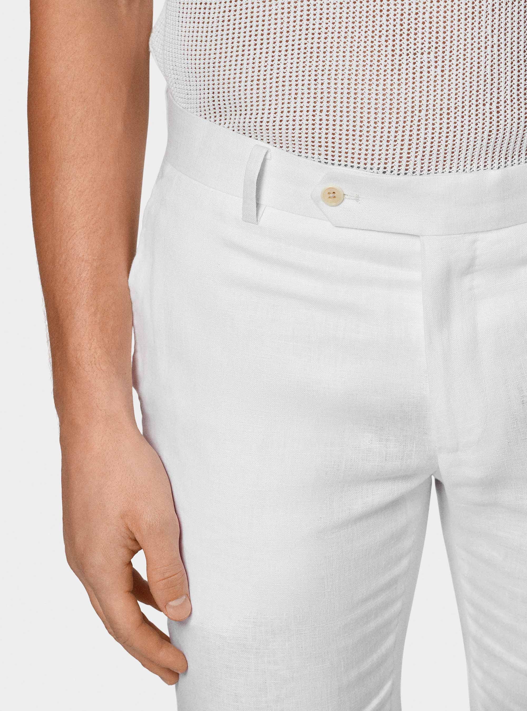 Pantalon de costume en pur lin, BLANC