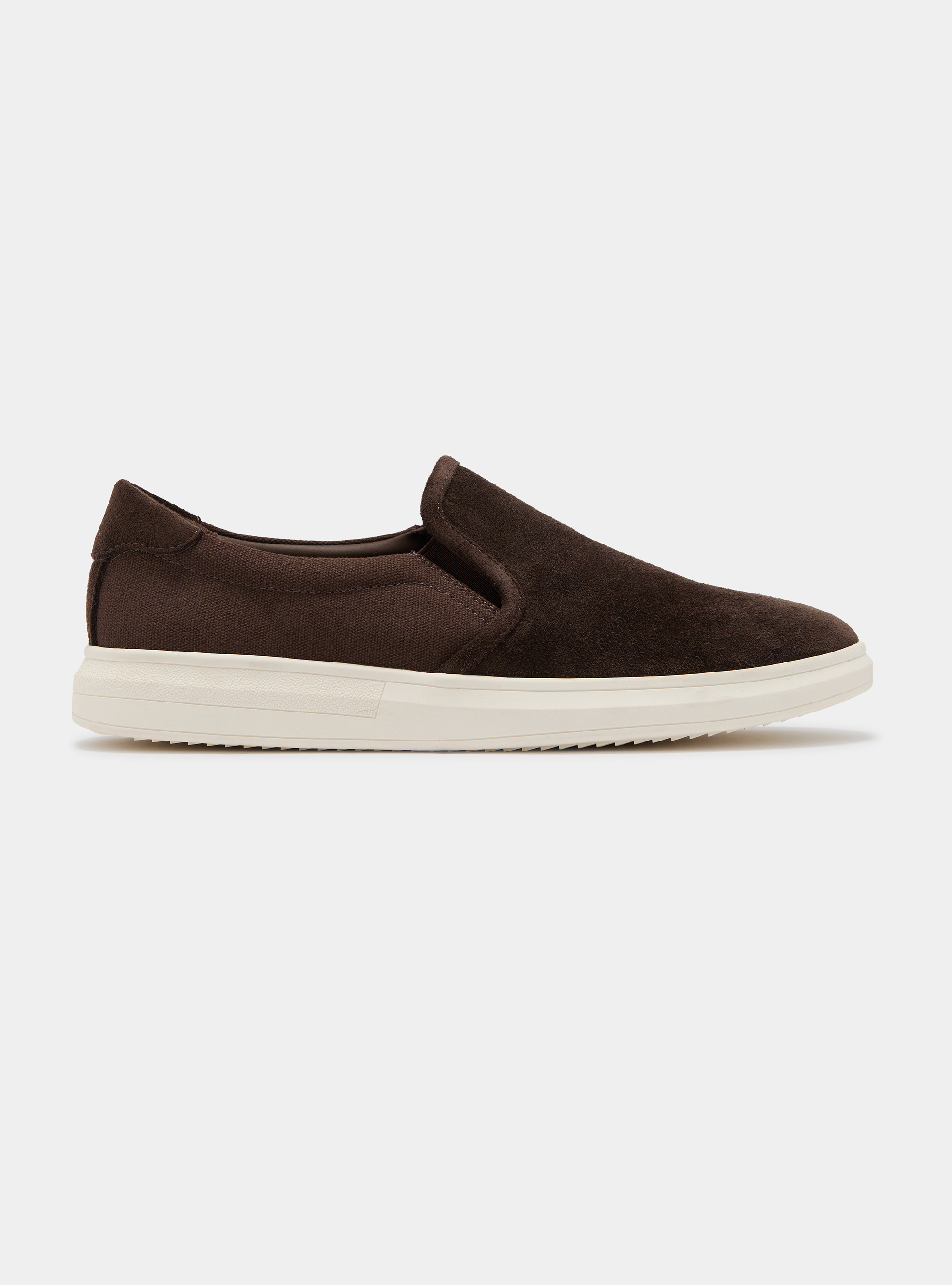 Suede and canvas slip-on, BROWN