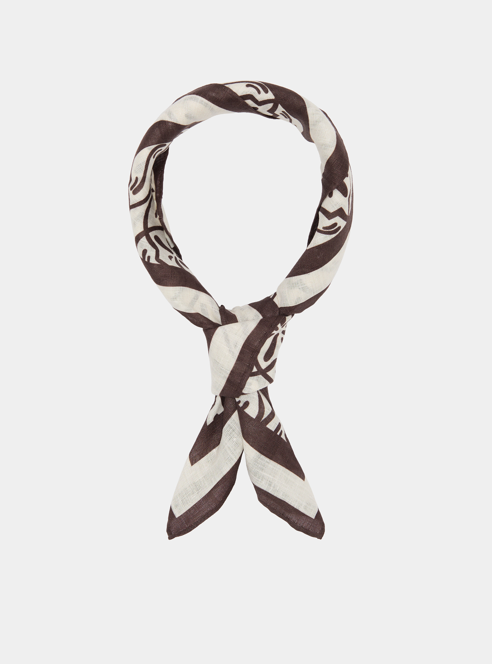 Linen foulard with majolica print, BROWN