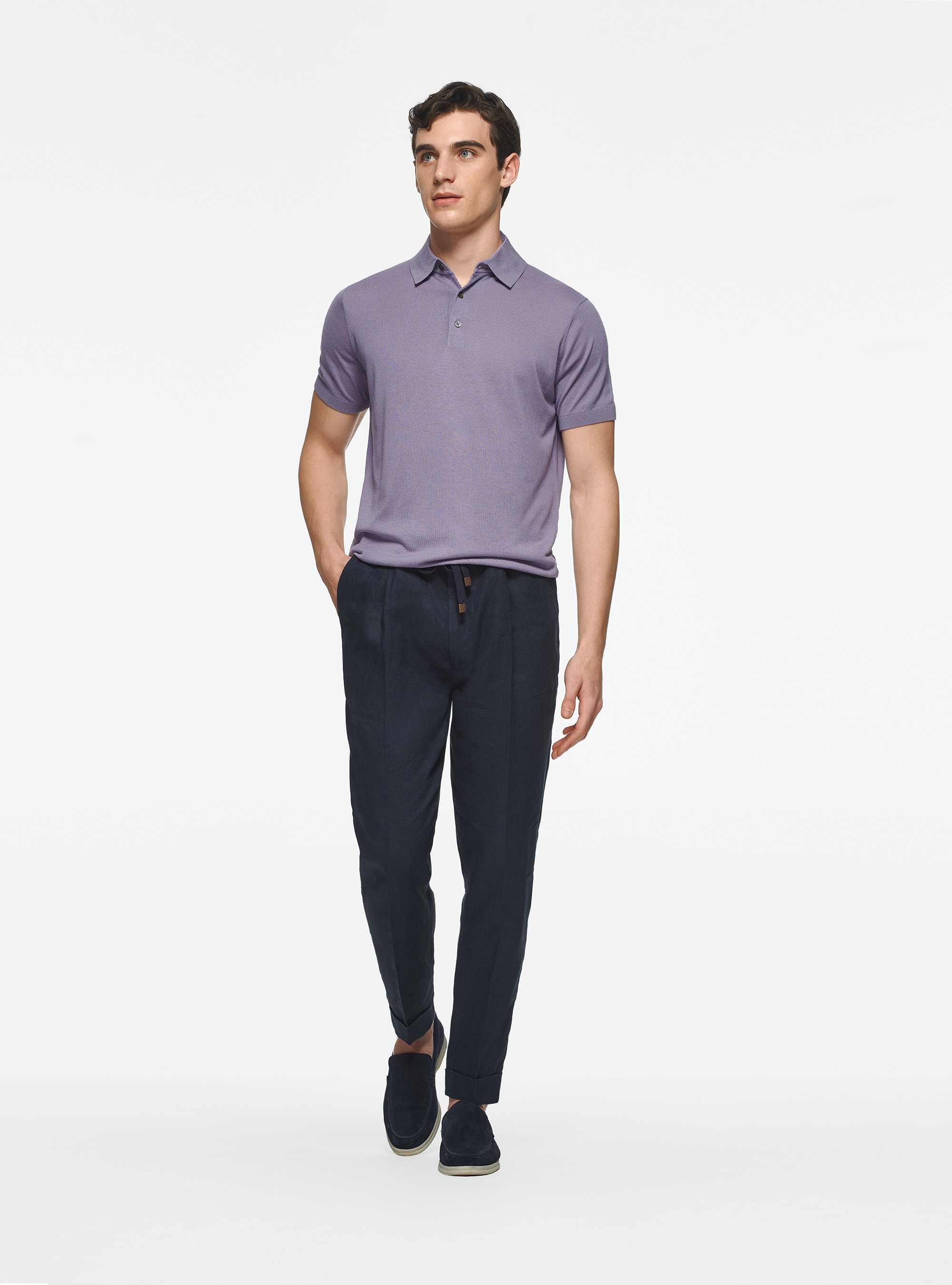 Polo de punto de algod&oacute;n y seda, LAVANDA 0465C