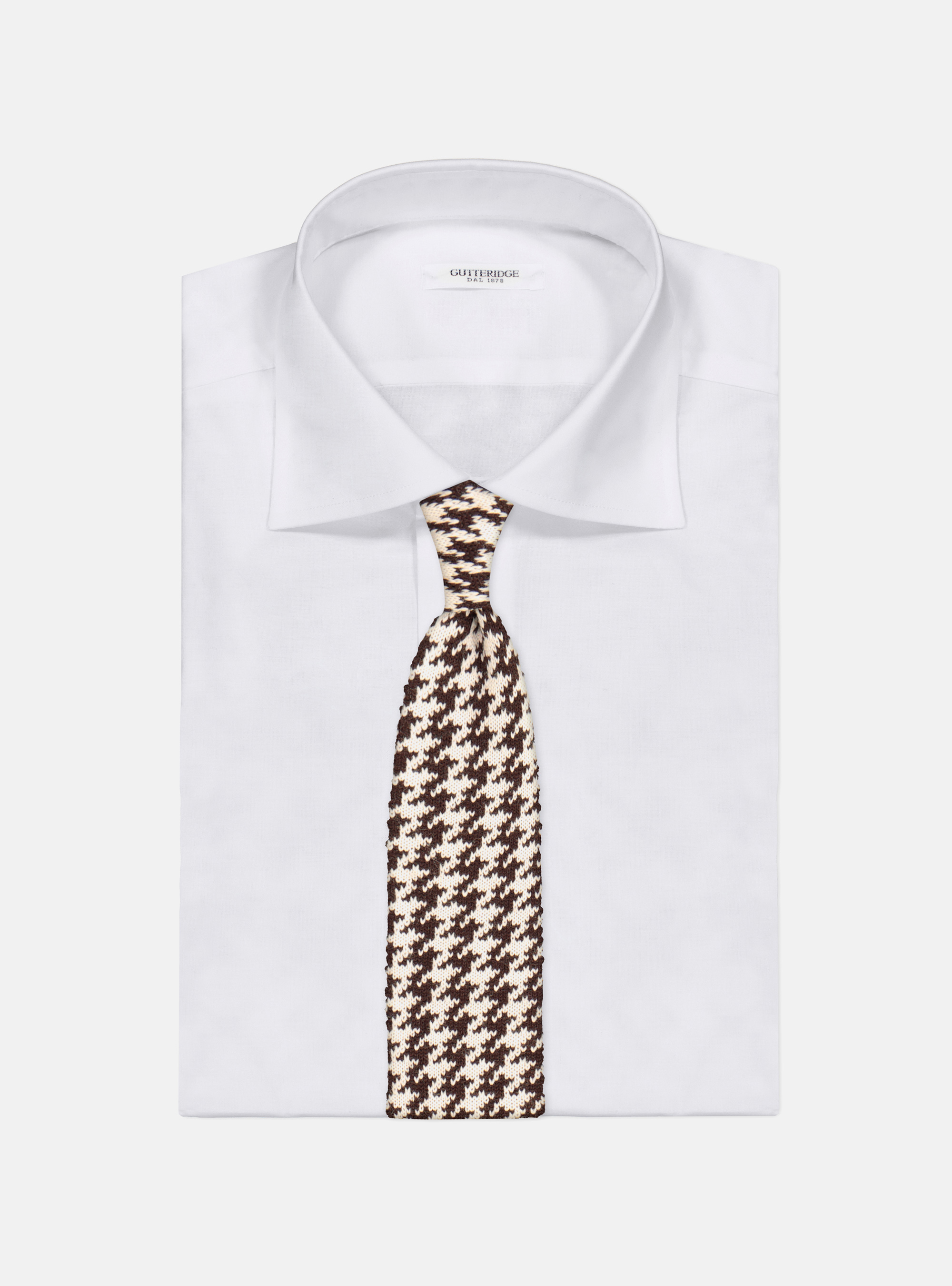 Pied de poule knitted wool tie, BROWN