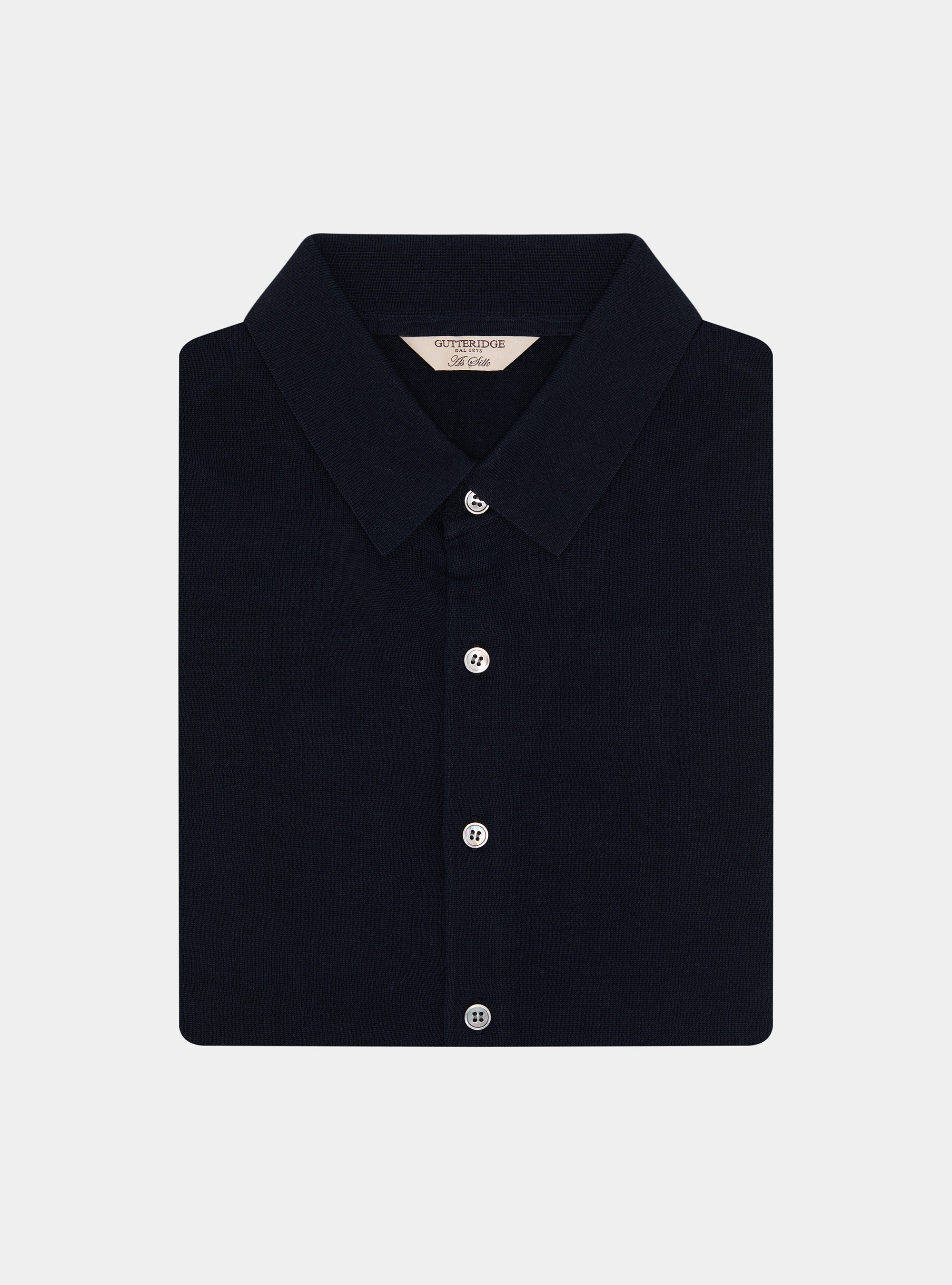 Polo chemise en coton et soie, BLEU MARINE