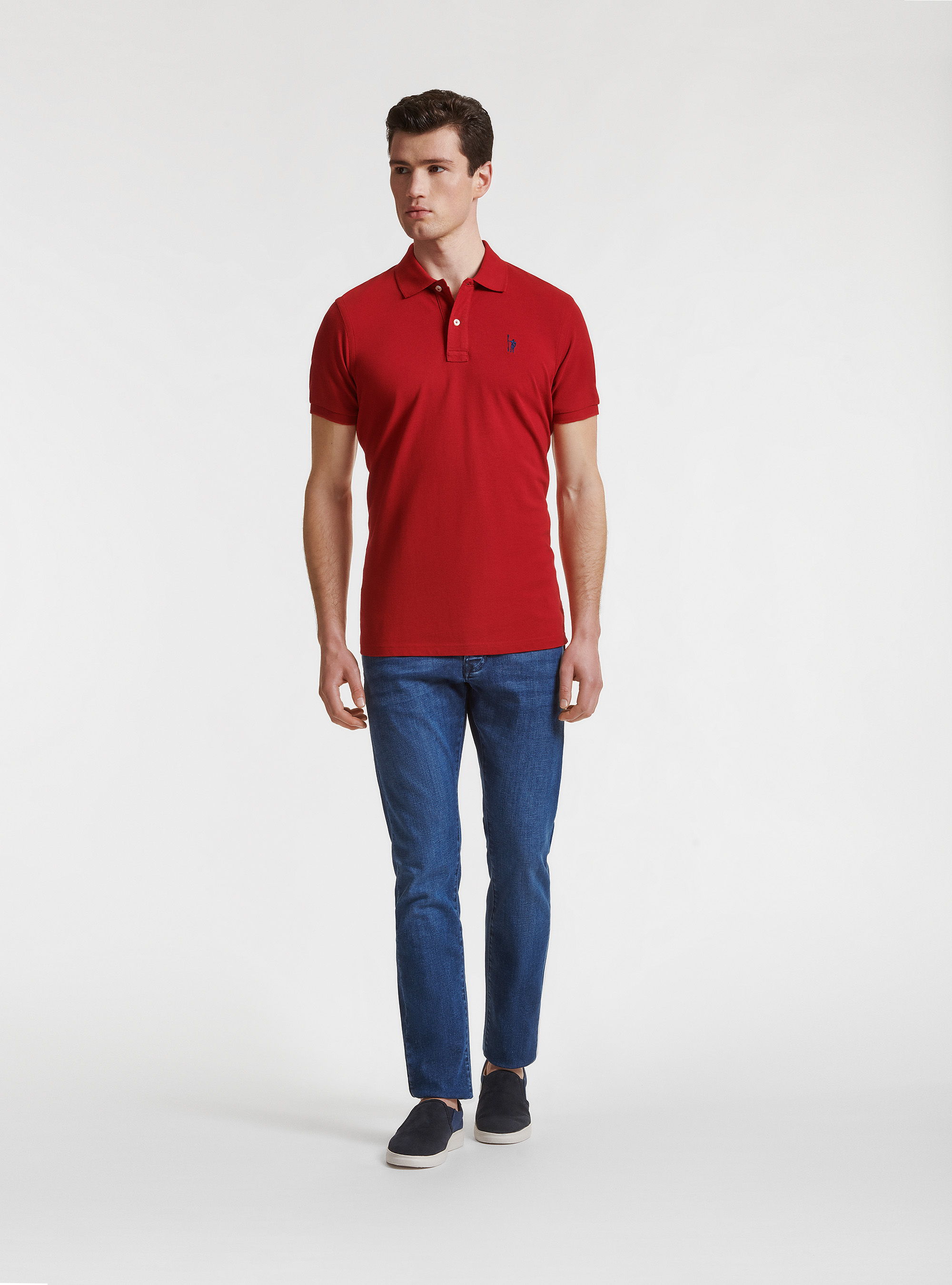 Polo in piquet con ricamo, ROSSO