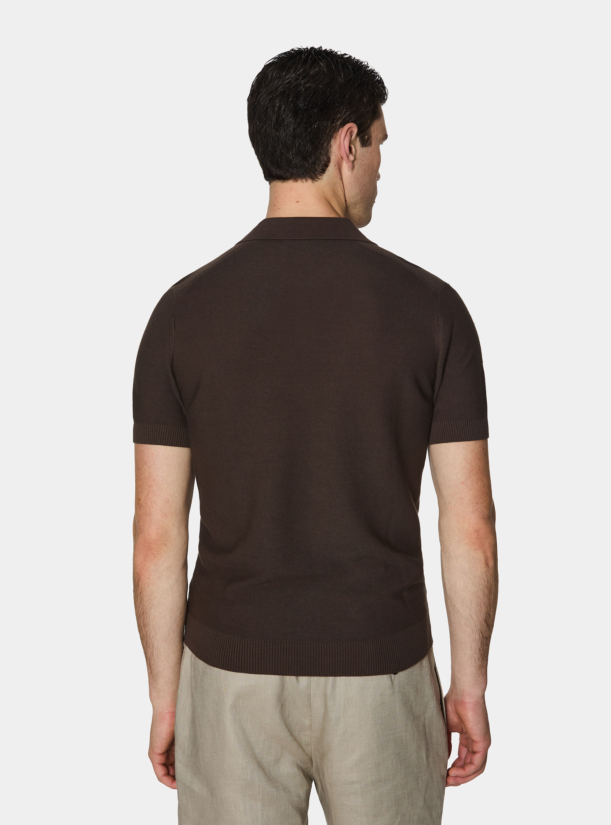 Gestricktes Links-Poloshirt aus extrafeiner Baumwolle, MARRONE 0507C