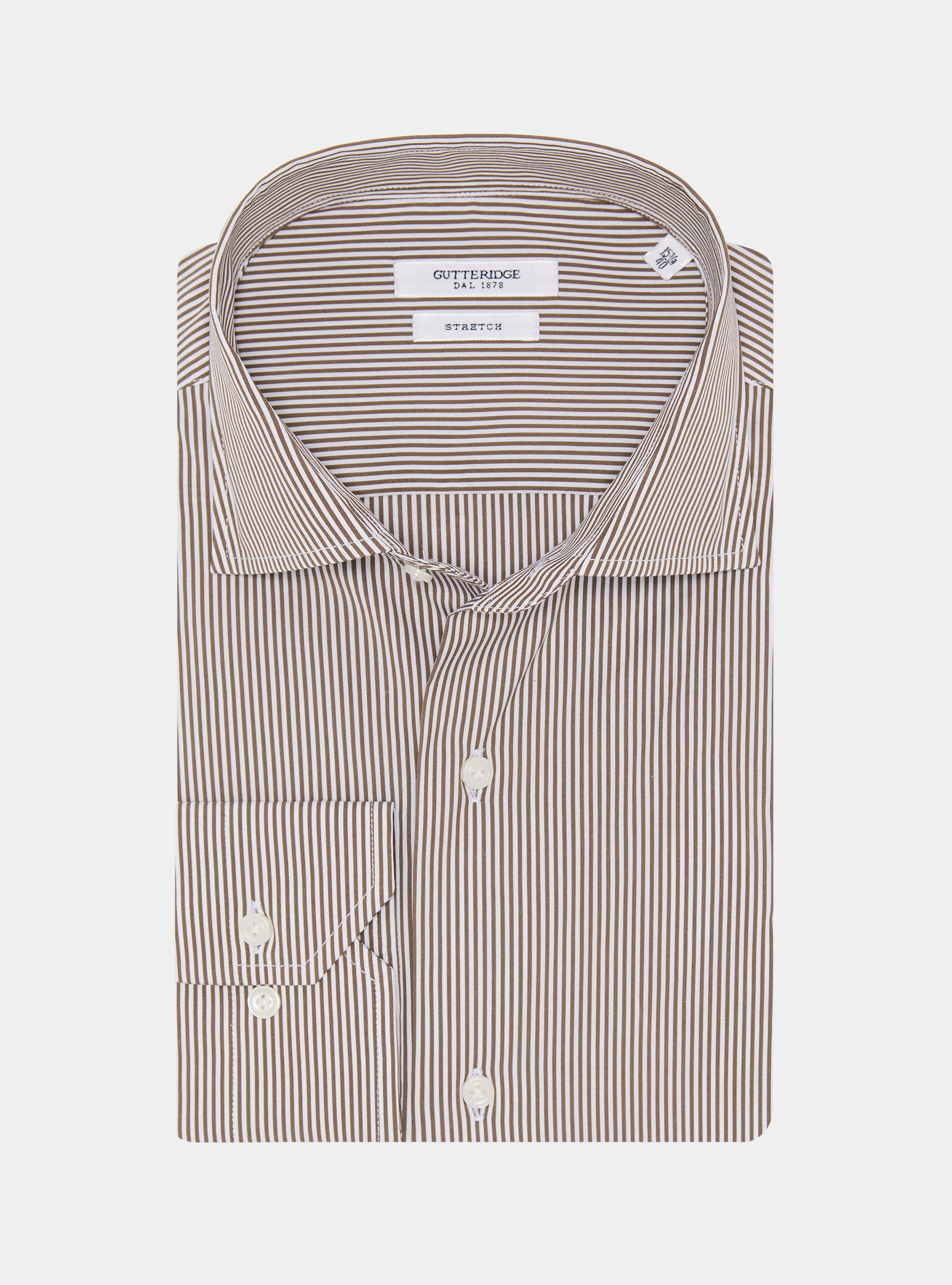 Striped cotton poplin stretch shirt, BROWN