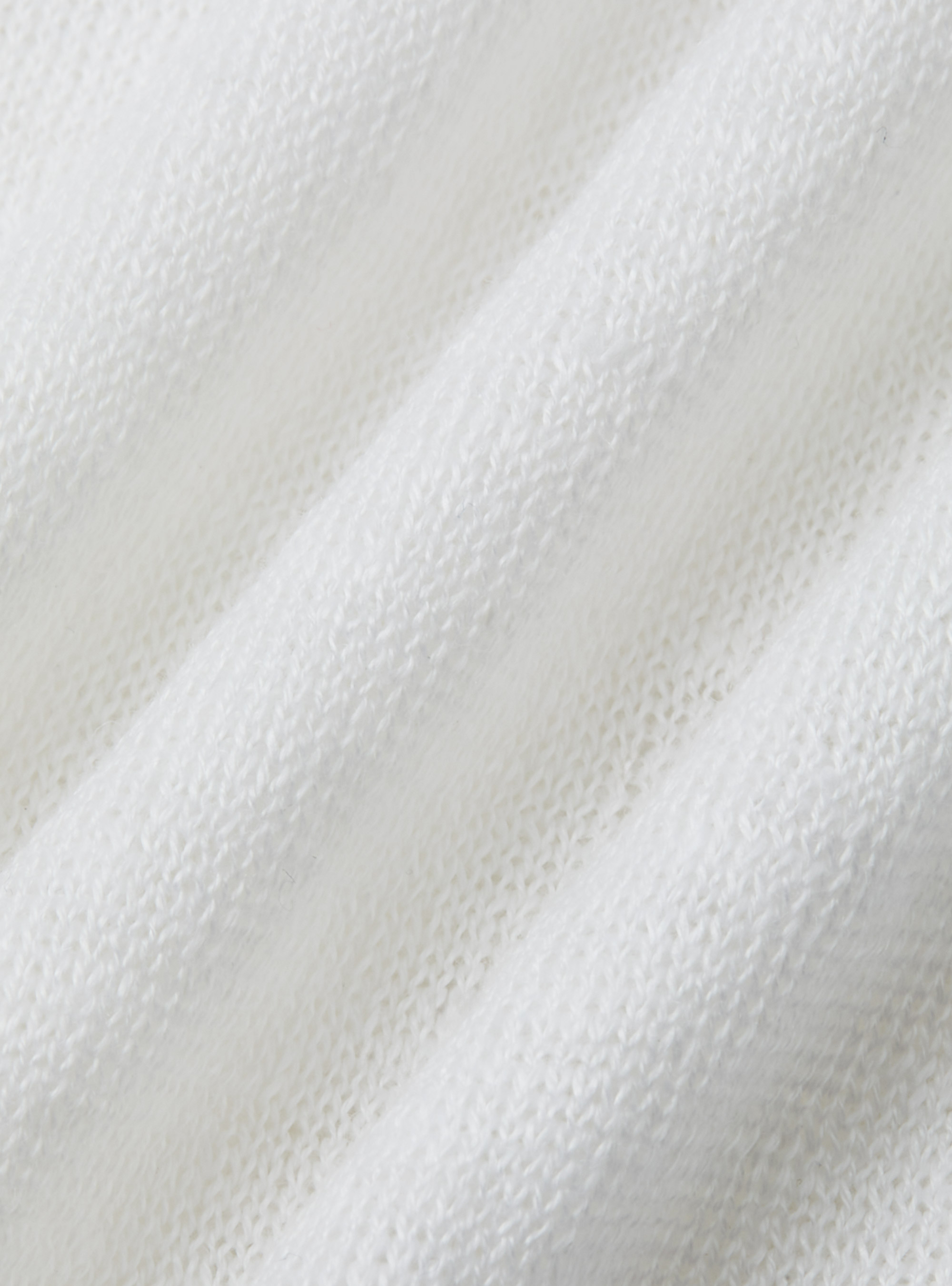 Buttonless knitted polo shirt in pure linen, WHITE