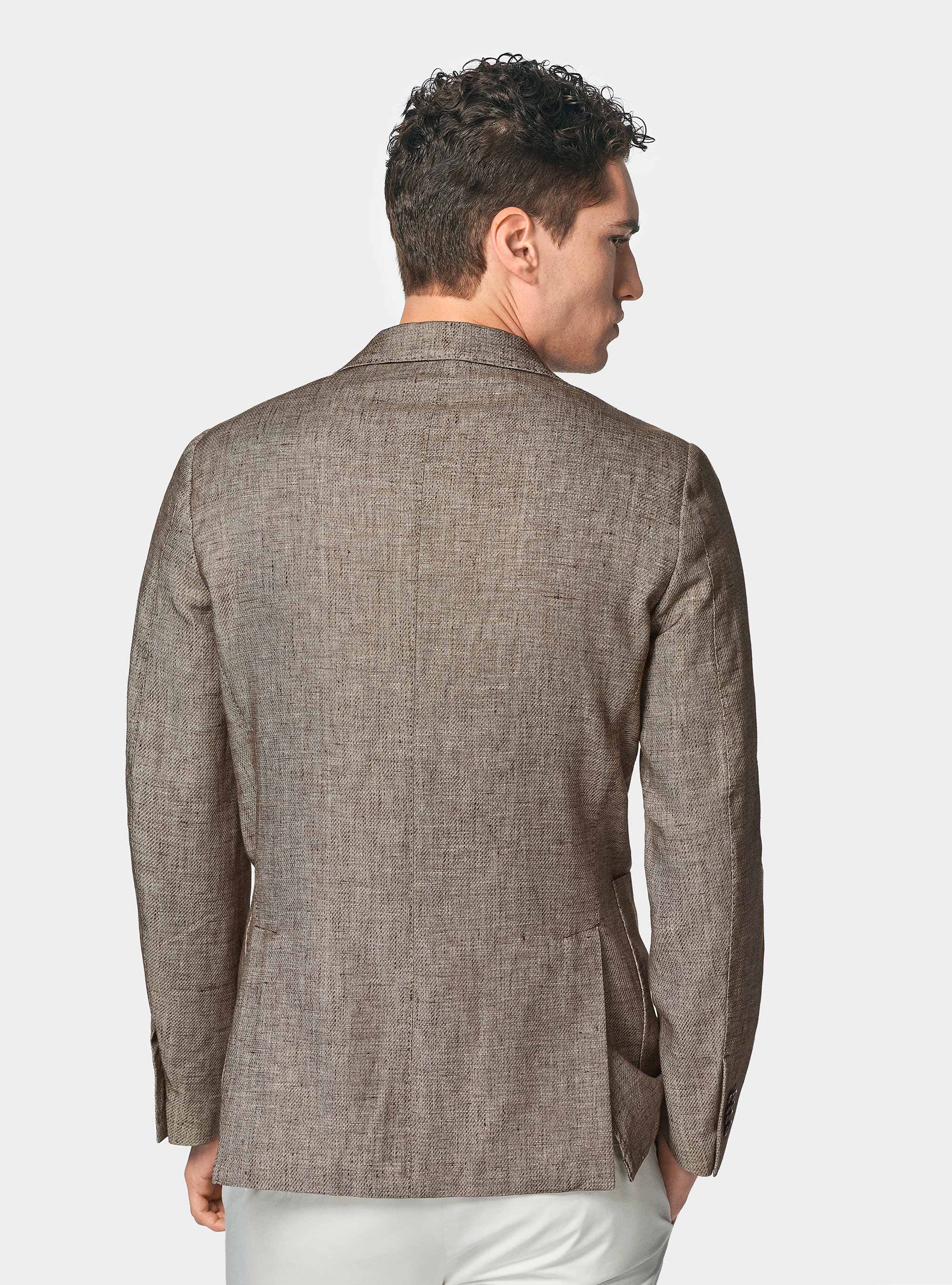 Linen and cotton blend blazer, BROWN