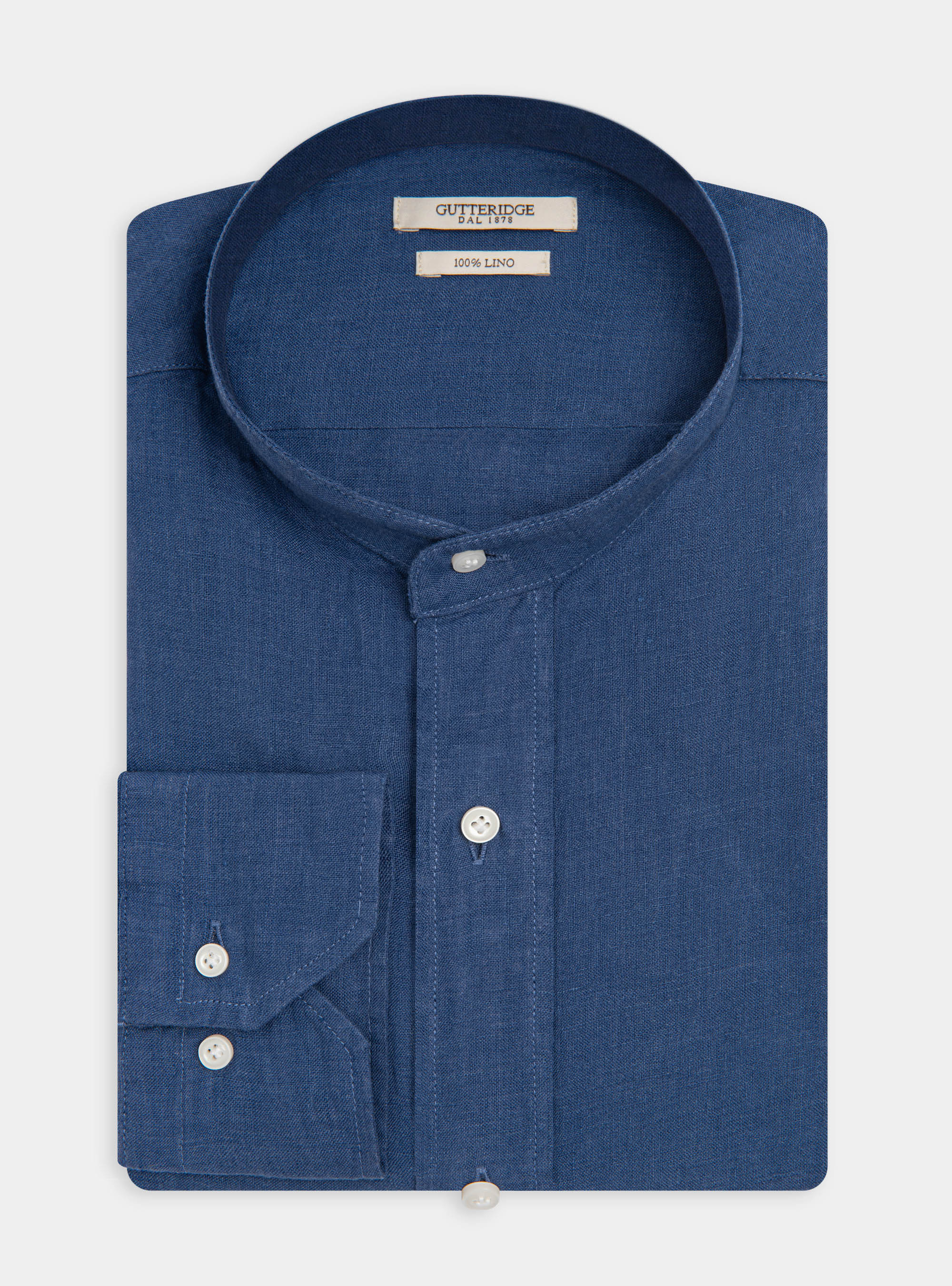 Camisa de cuello coreano 100% lino, 0243C DENIM