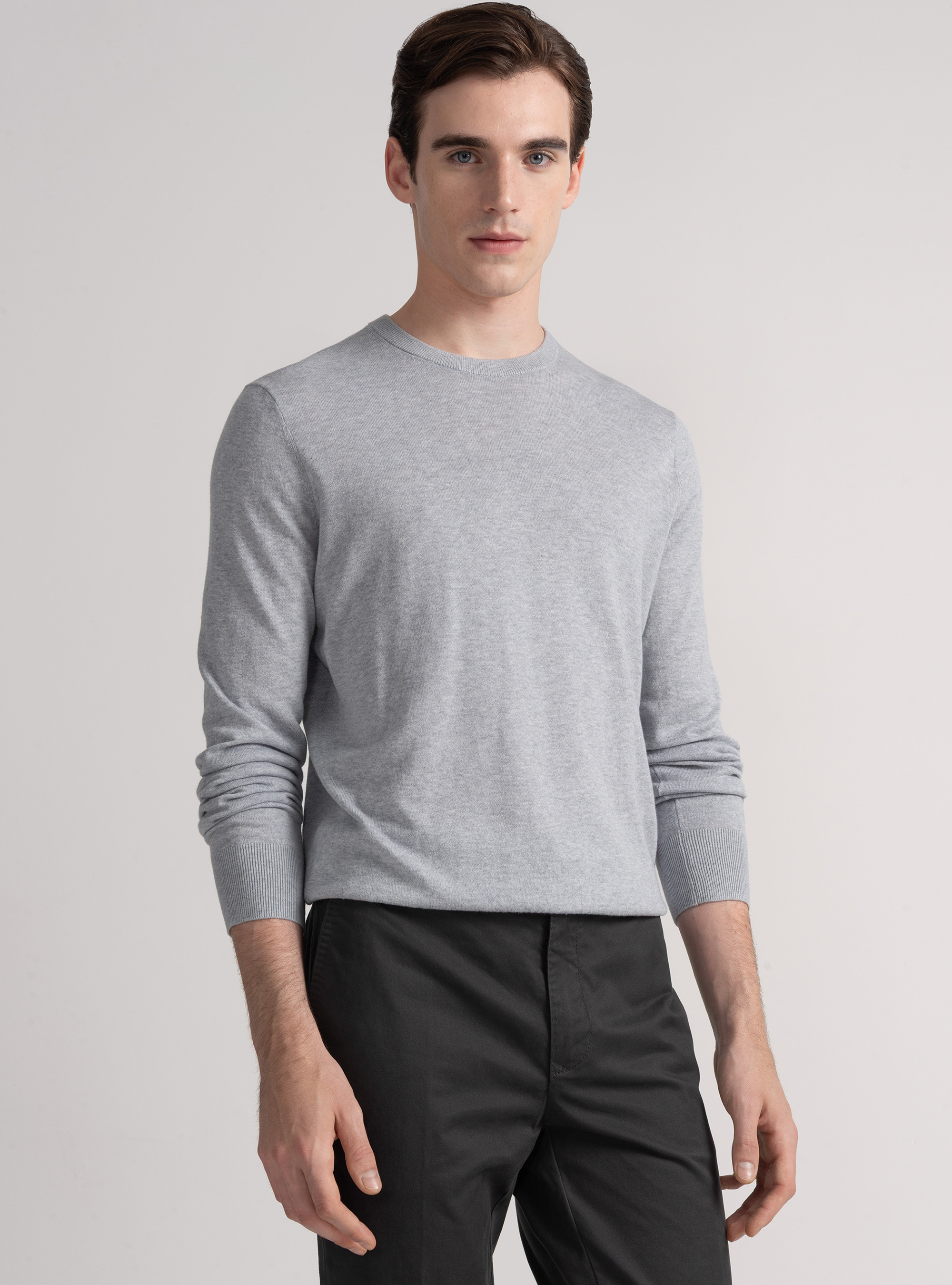 Crew-neck sweater in cotton silk and cashmere, GRIGIO MELANGE 0151C