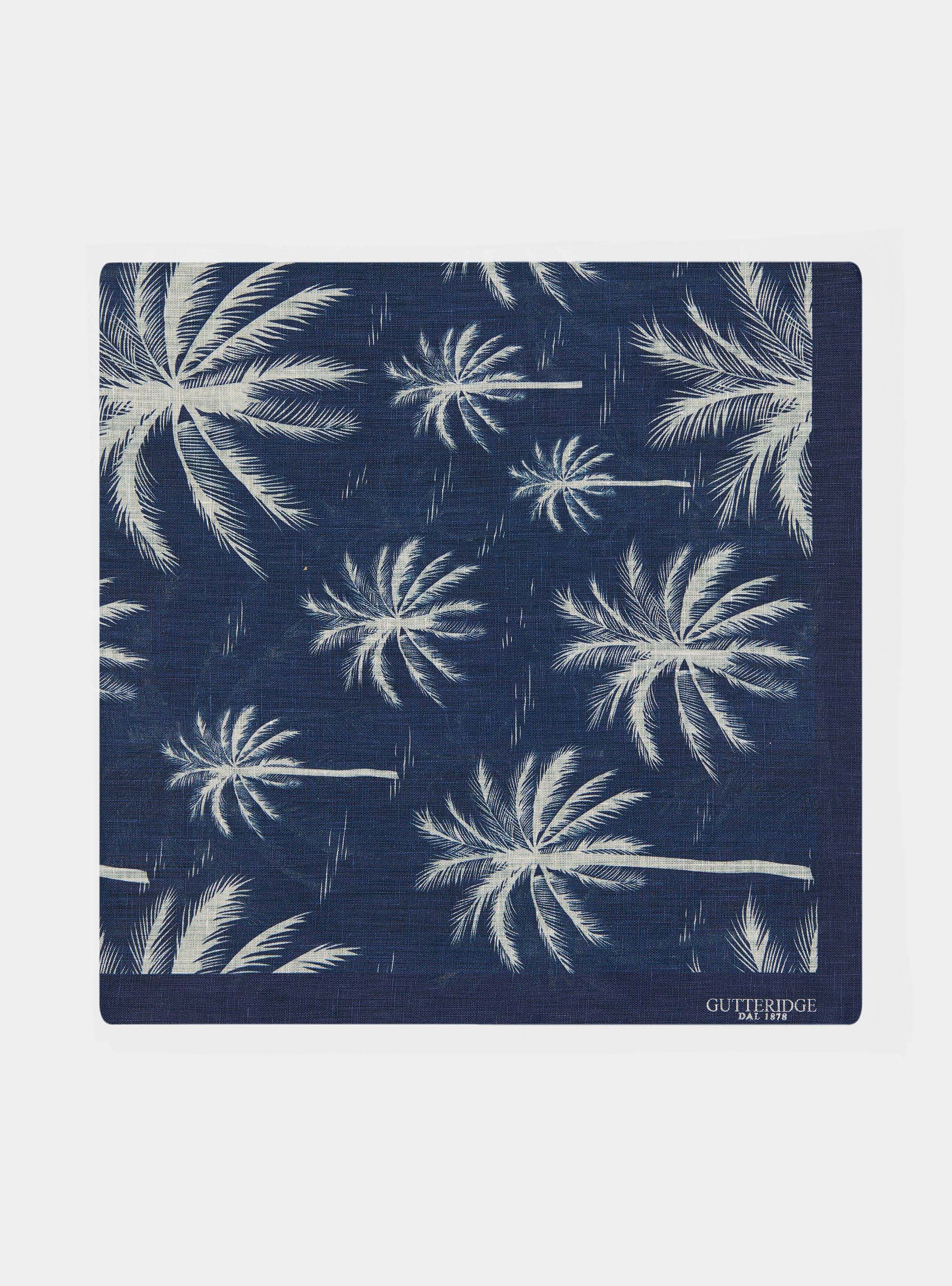 Linen foulard with palm tree print, BLUE