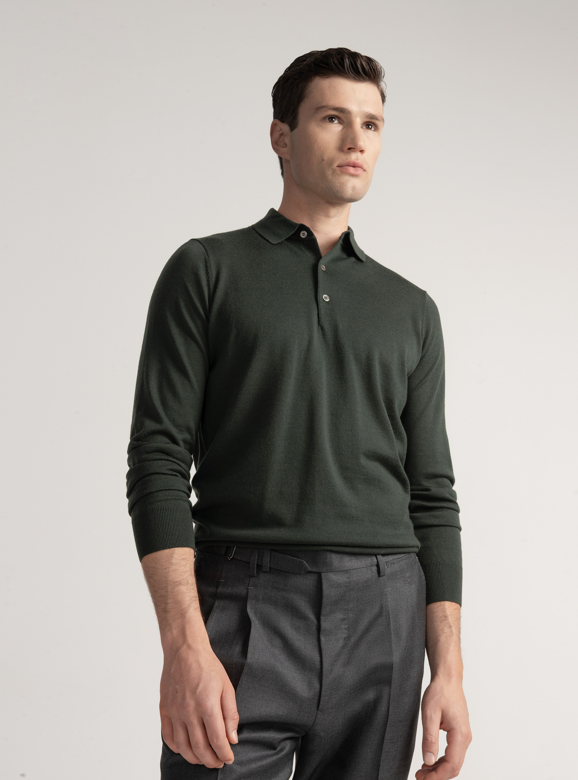 Extra-fine merino wool polo shirt, MILITARE 0609C