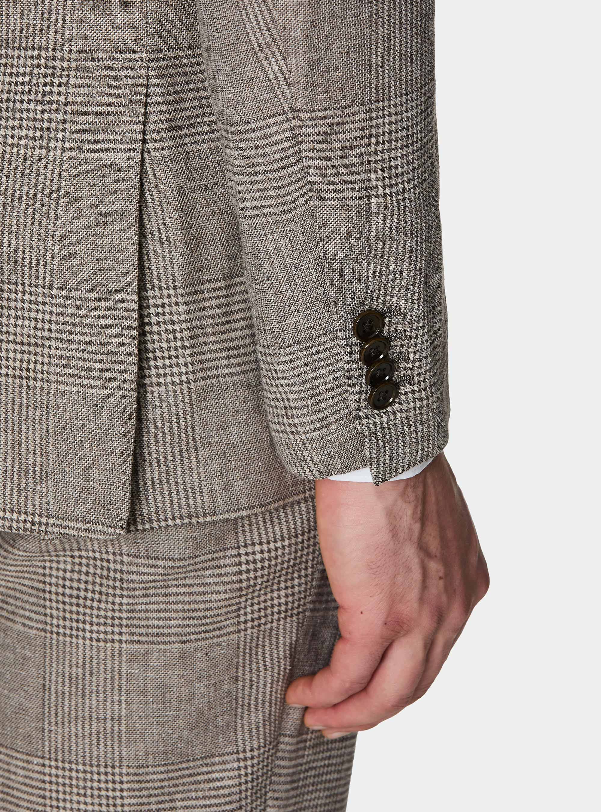 Prince of Wales blazer in linen and cotton, BROWN
