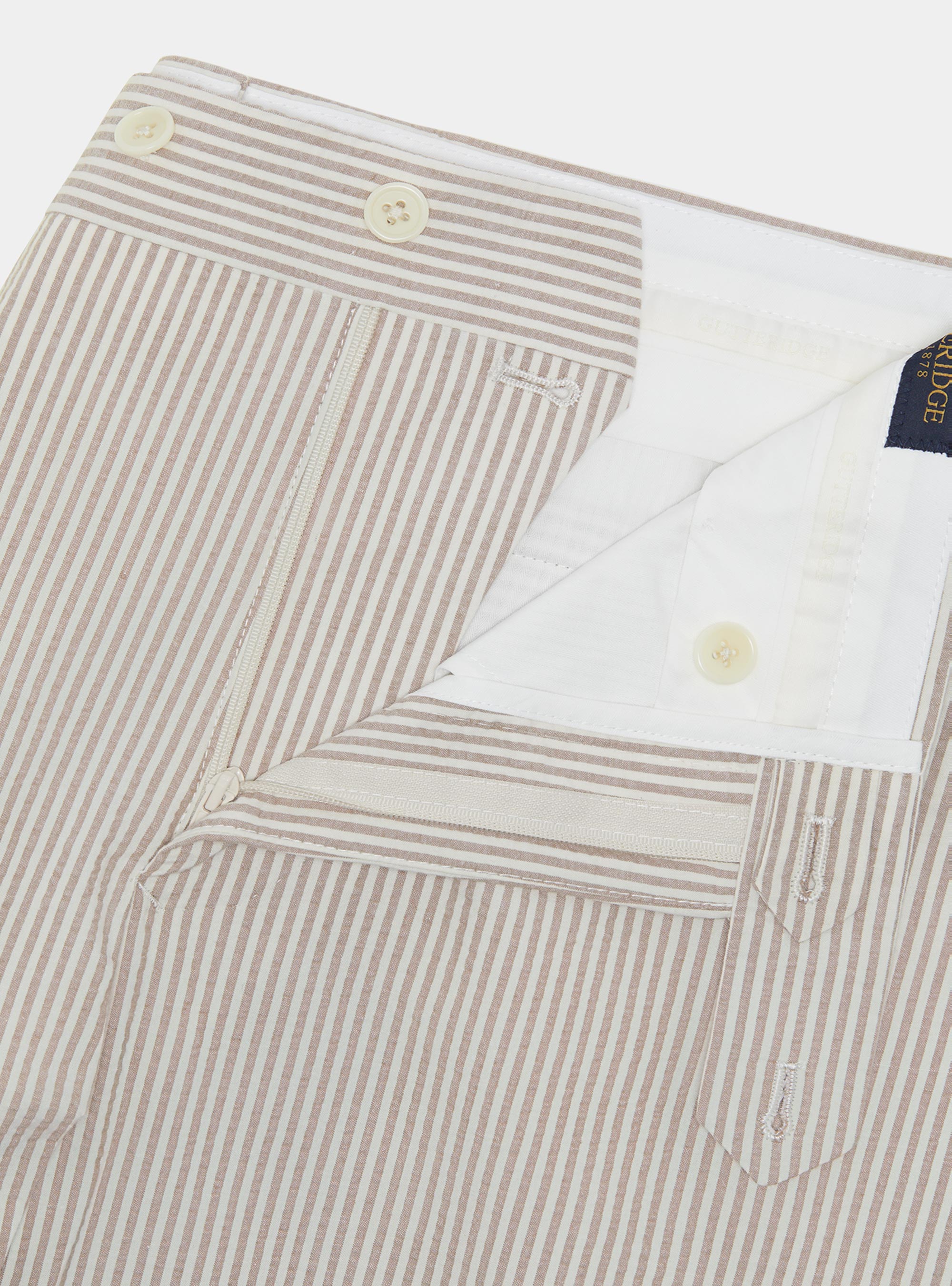 Seersucker trousers in striped cotton blend, SAND